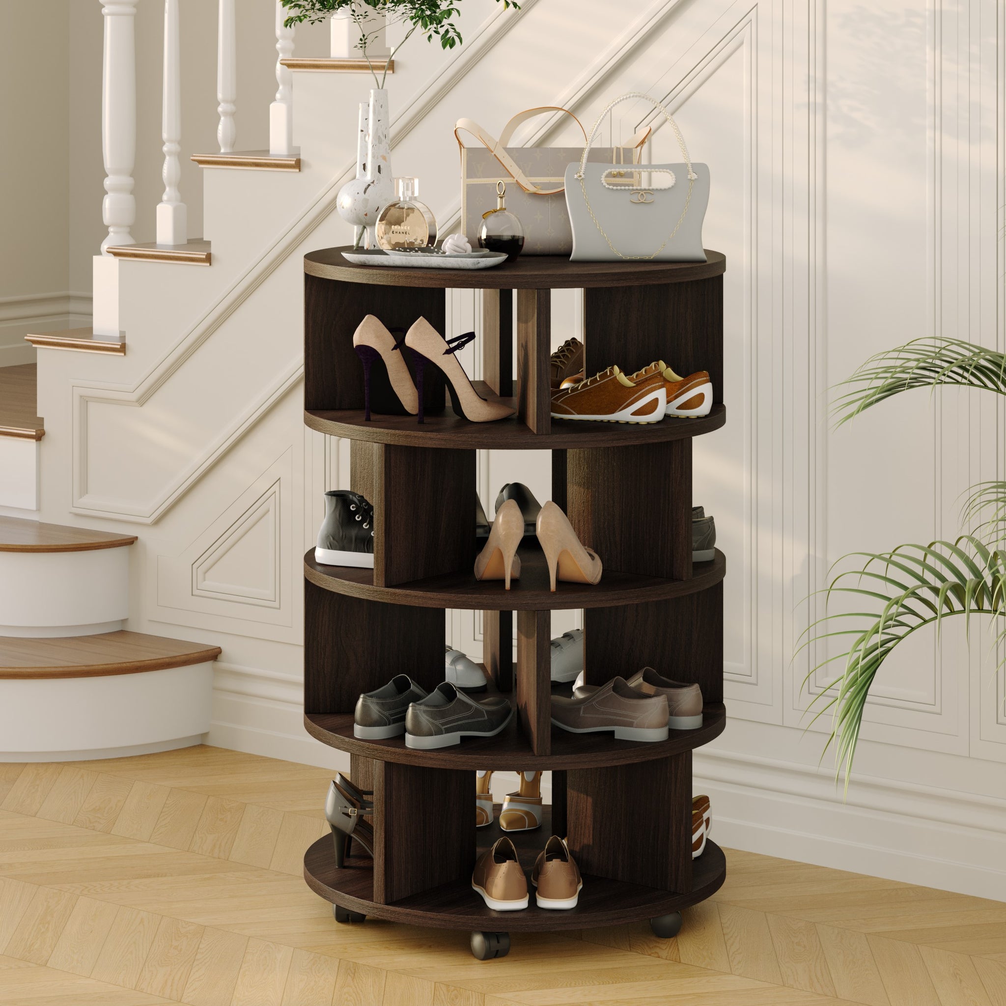 YOWOS Vintage Round Rotating Shoe Rack Tower On Wheels-Clearance Sale-3 left