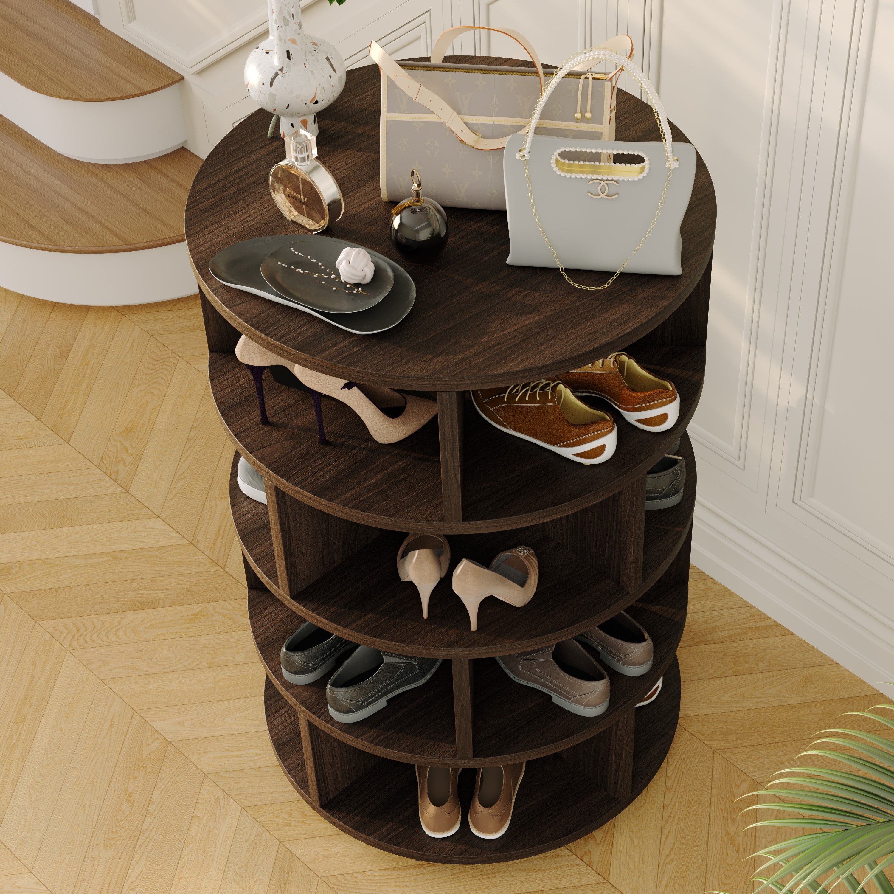 YOWOS Vintage Round Rotating Shoe Rack Tower On Wheels-Clearance Sale-3 left