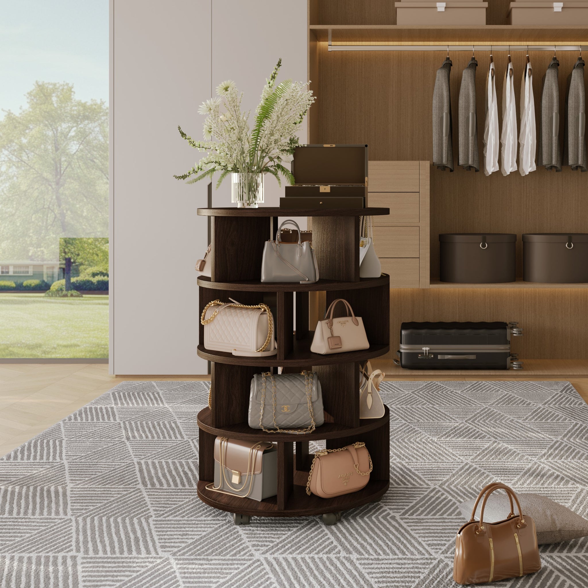 YOWOS Vintage Round Rotating Shoe Rack Tower On Wheels-Clearance Sale-3 left