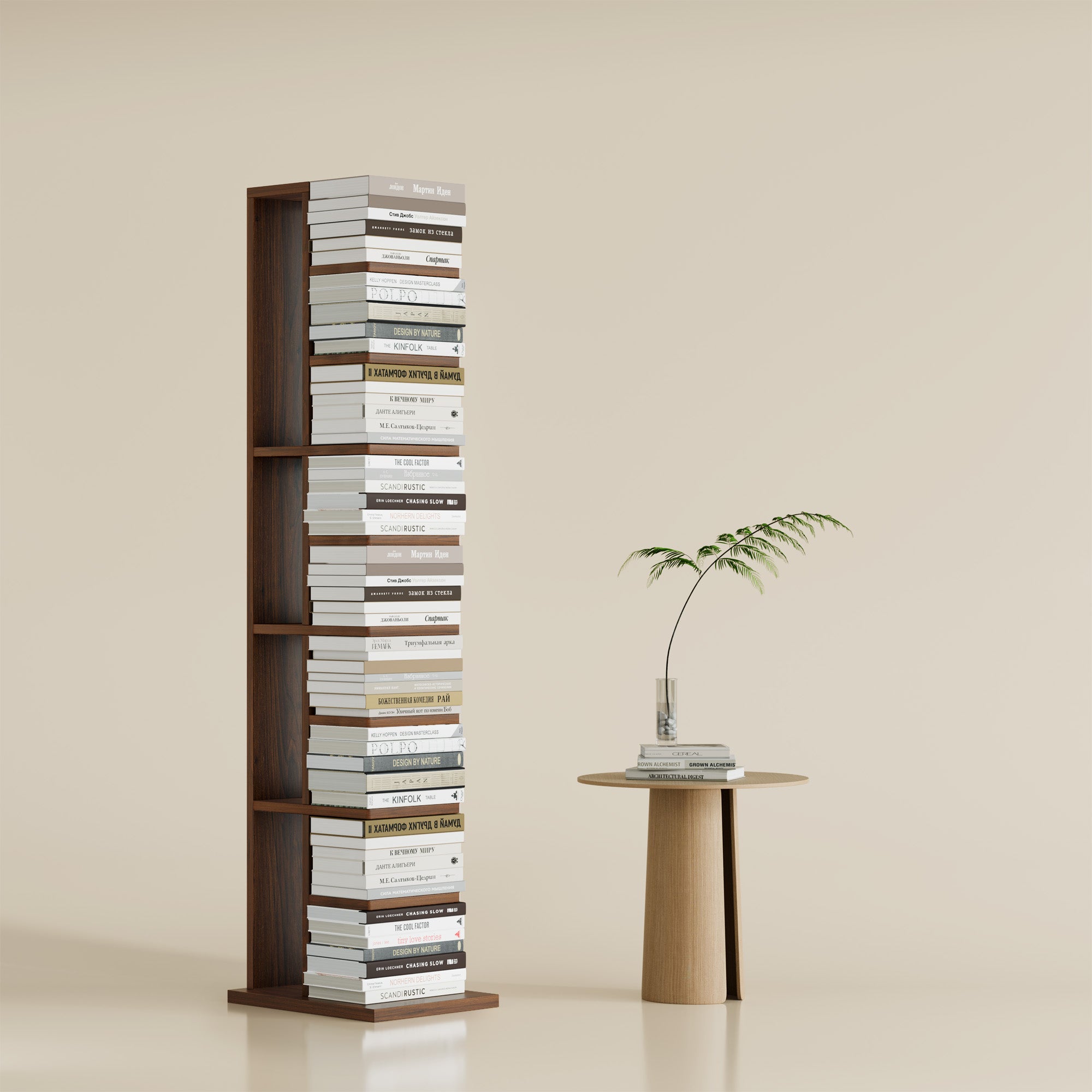 Yowos Wooden Vertical Bookcase Mid Century Tall Bookshelf