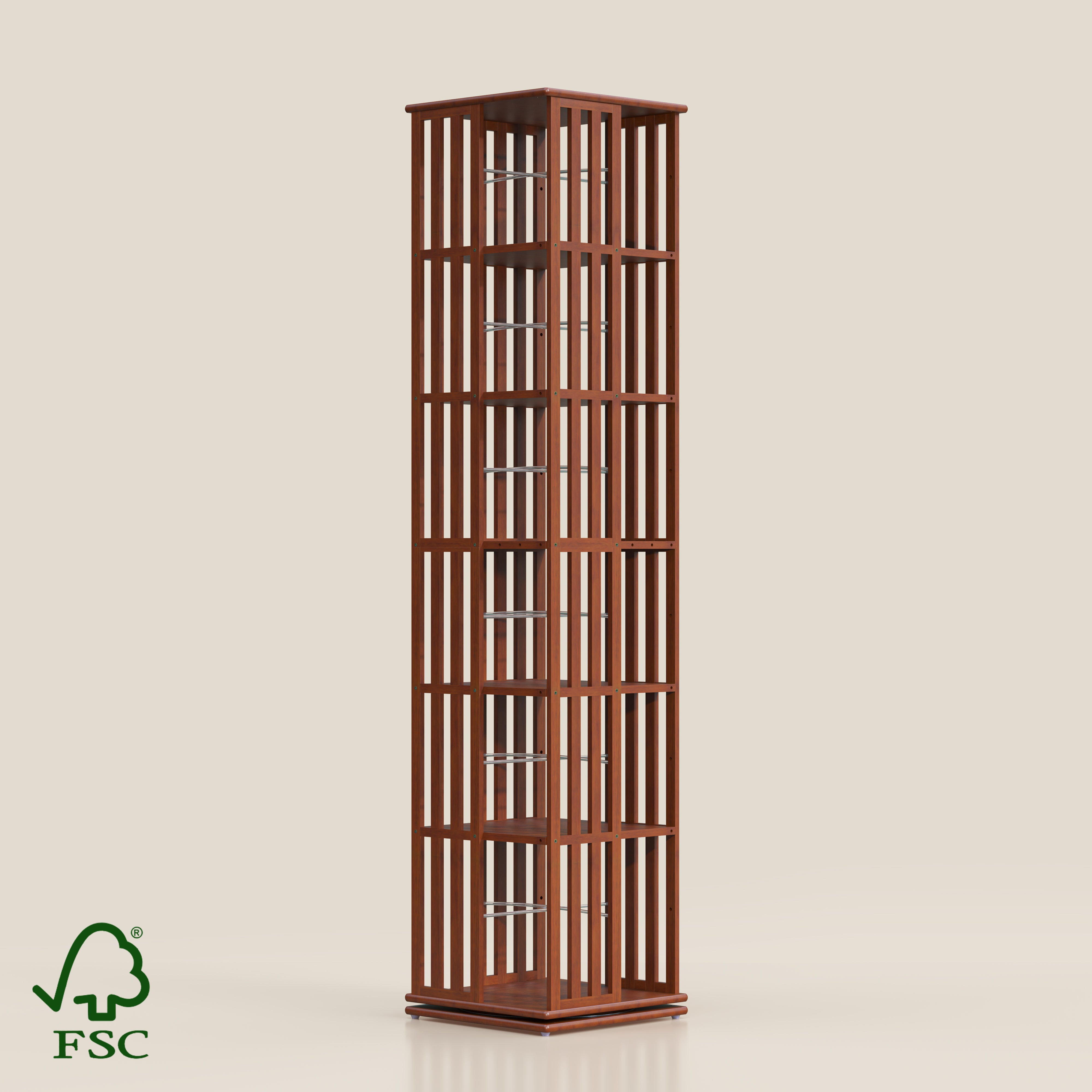 YOWOS Meridian 360° Rotating Storage Rack Solid Wood Walnut 6 Tiers
