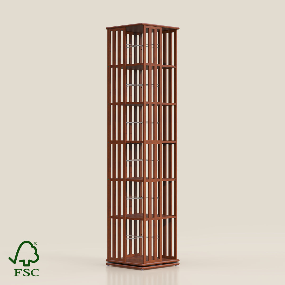 YOWOS Meridian 360° Rotating Storage Rack Solid Wood Walnut 6 Tiers
