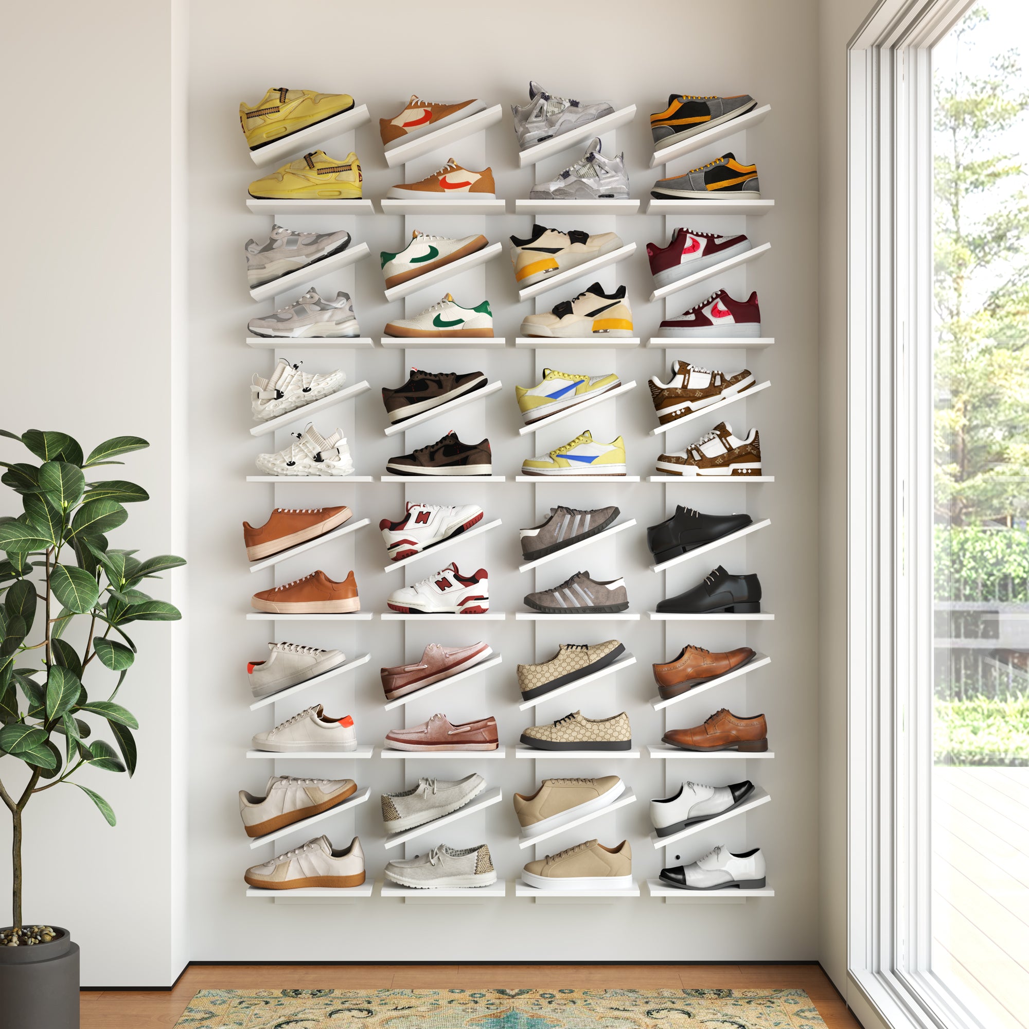 YOWOS Chiaroscuro Series Thor Z-Shaped Wall-Mounted Shoe Shelf Wood White for 6 Pairs of Shoes