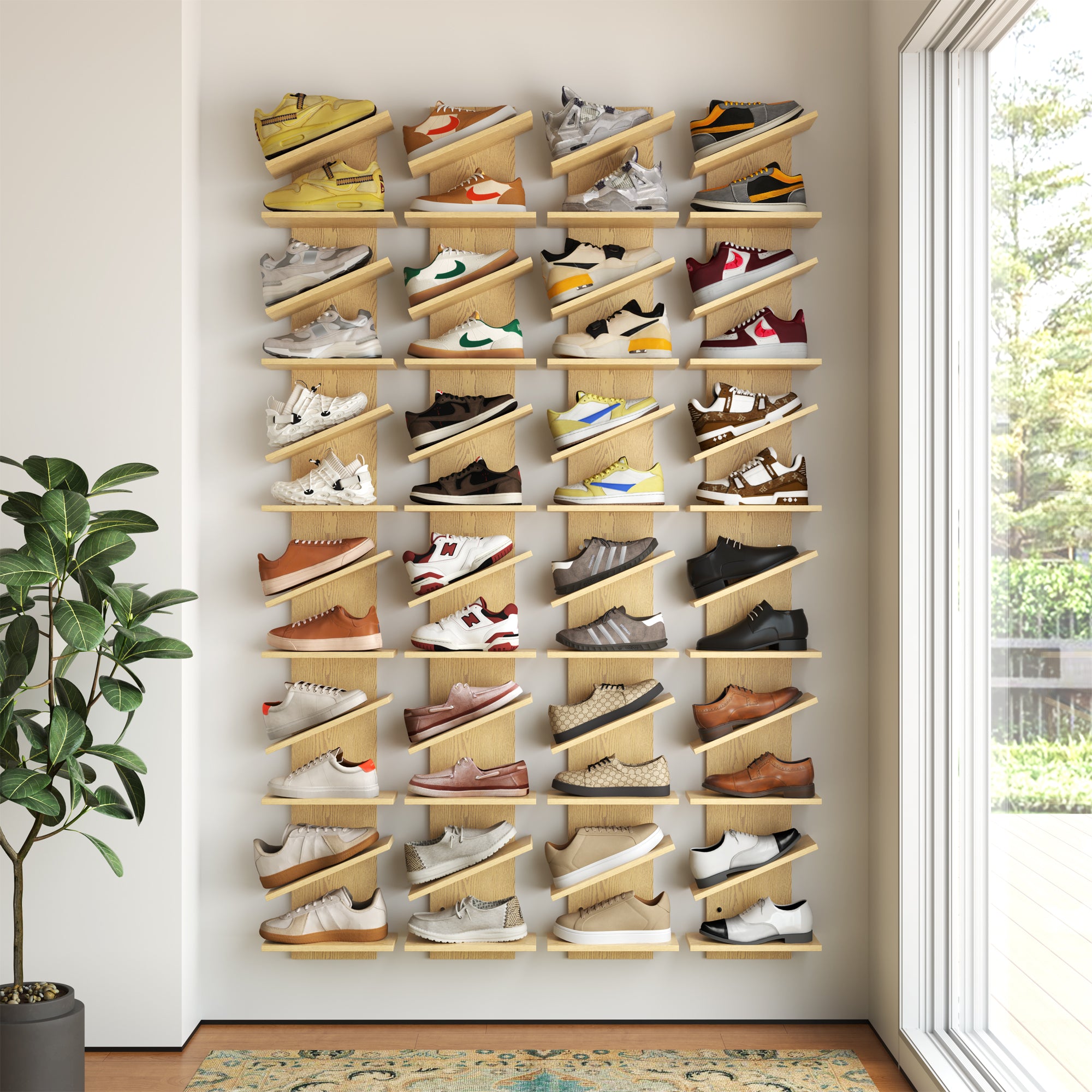 YOWOS Chiaroscuro Series Thor Z-Shaped Wall-Mounted Shoe Shelf Wood Natural for 6 Pairs of Shoes