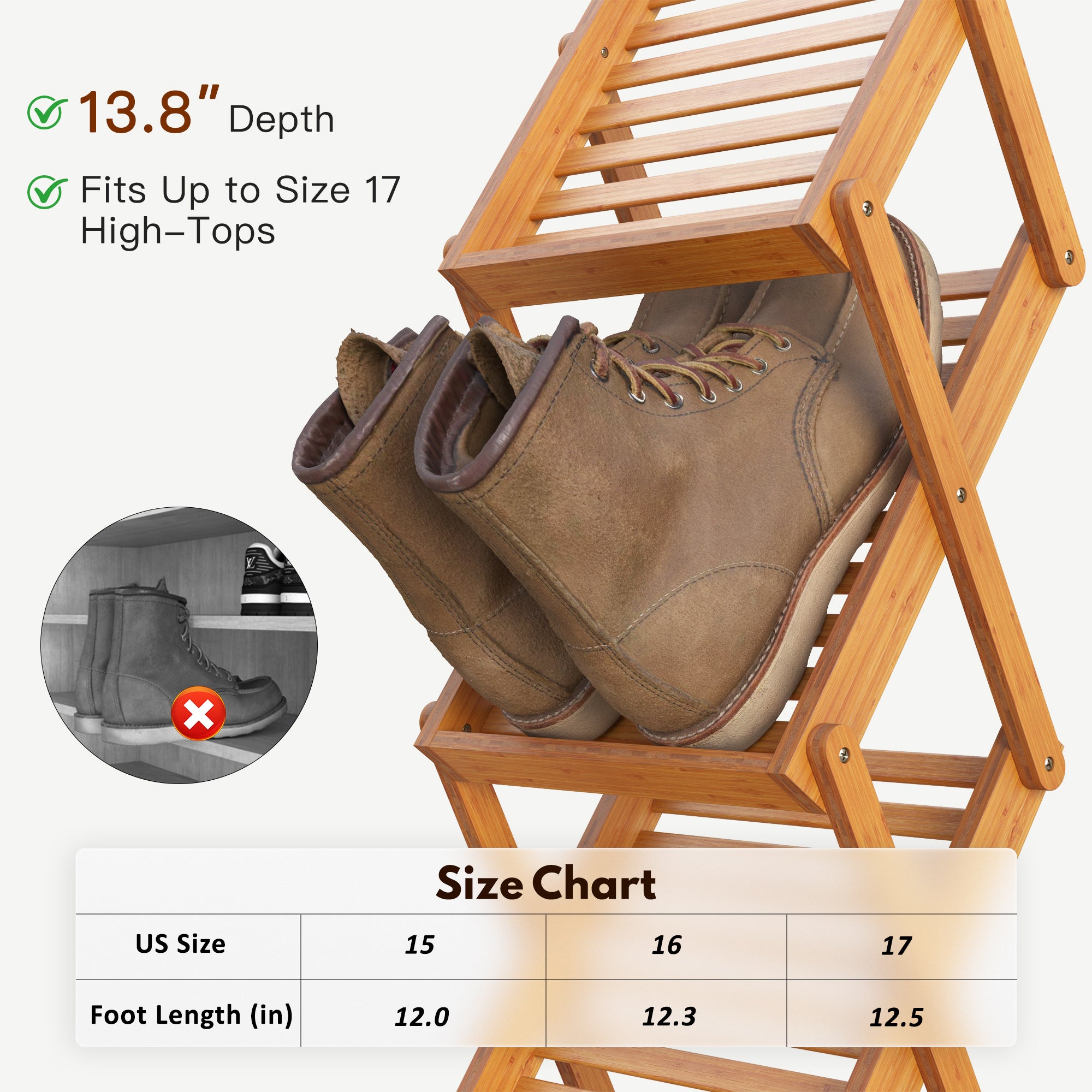 YOWOS Zip Stack Series FlowLift 5-Tier Space-Saving Deep Shoe Rack for Large Shoes