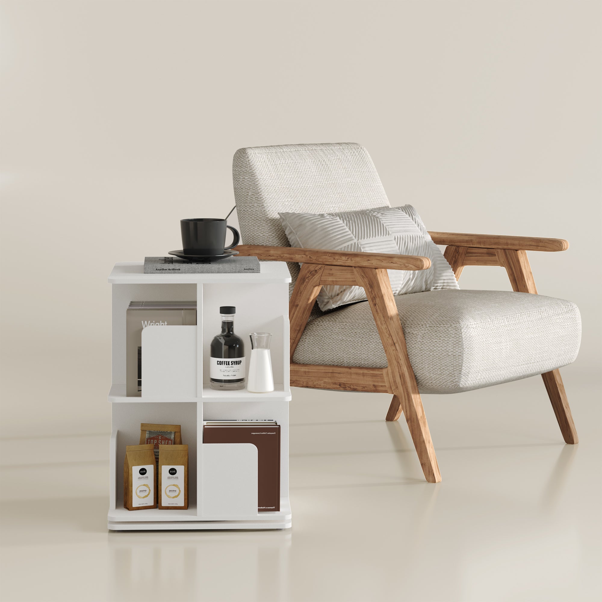 YOWOS Vortex Series Vitru Spin 360° Rotating Bookshelf Wood White 2 Tiers