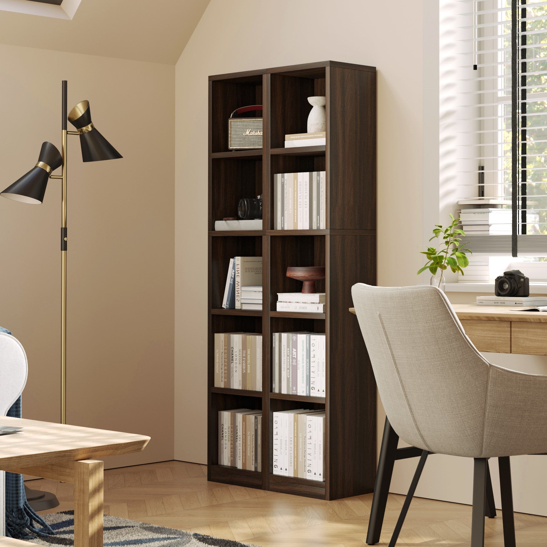 YOWOS Wooden Corner Bookshelf Mid Century Narrow Bookcase-Clearance Sale-7 left