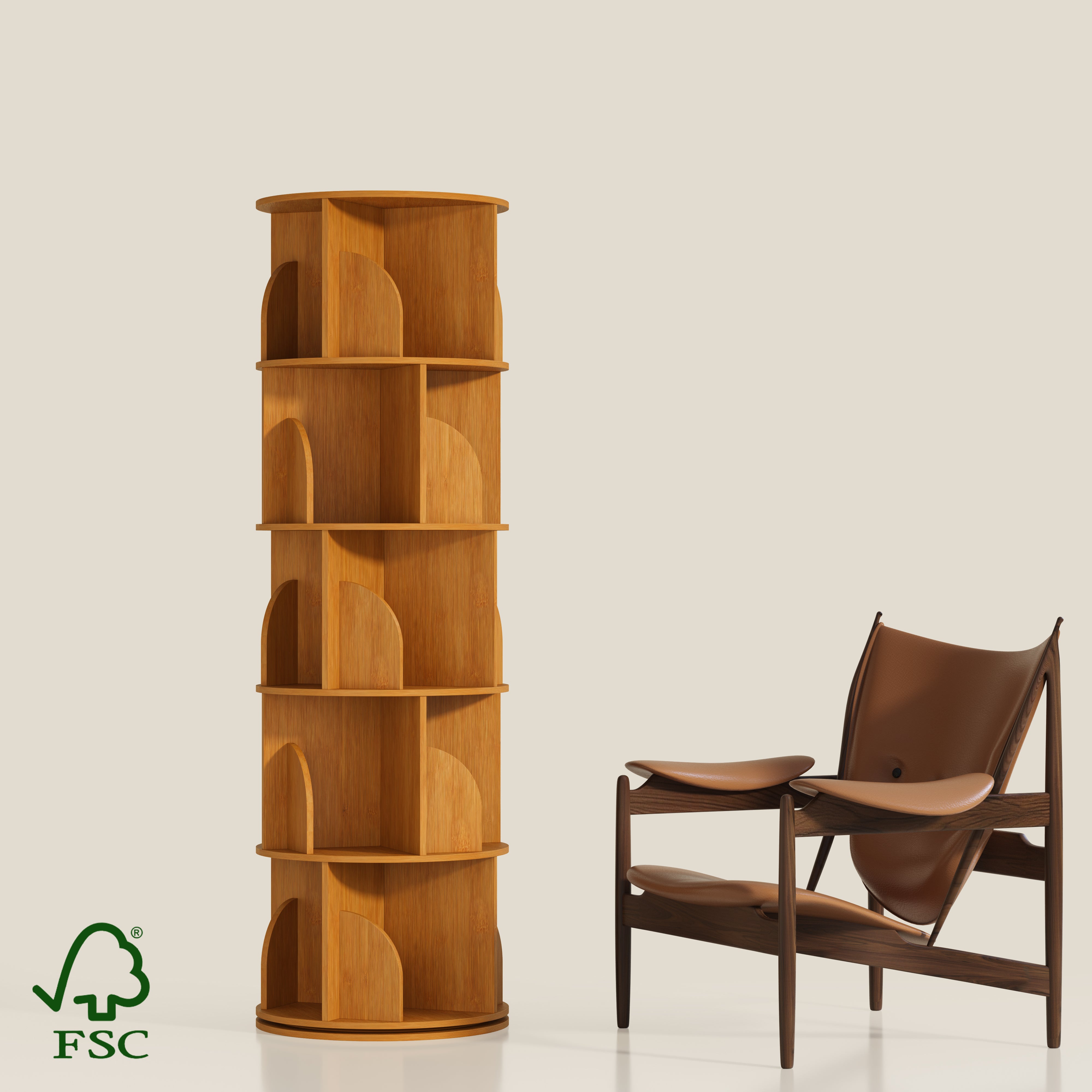 YOWOS Circinus Core 360° Rotating Storage Rack Bamboo Autumn Gold 5 Tiers