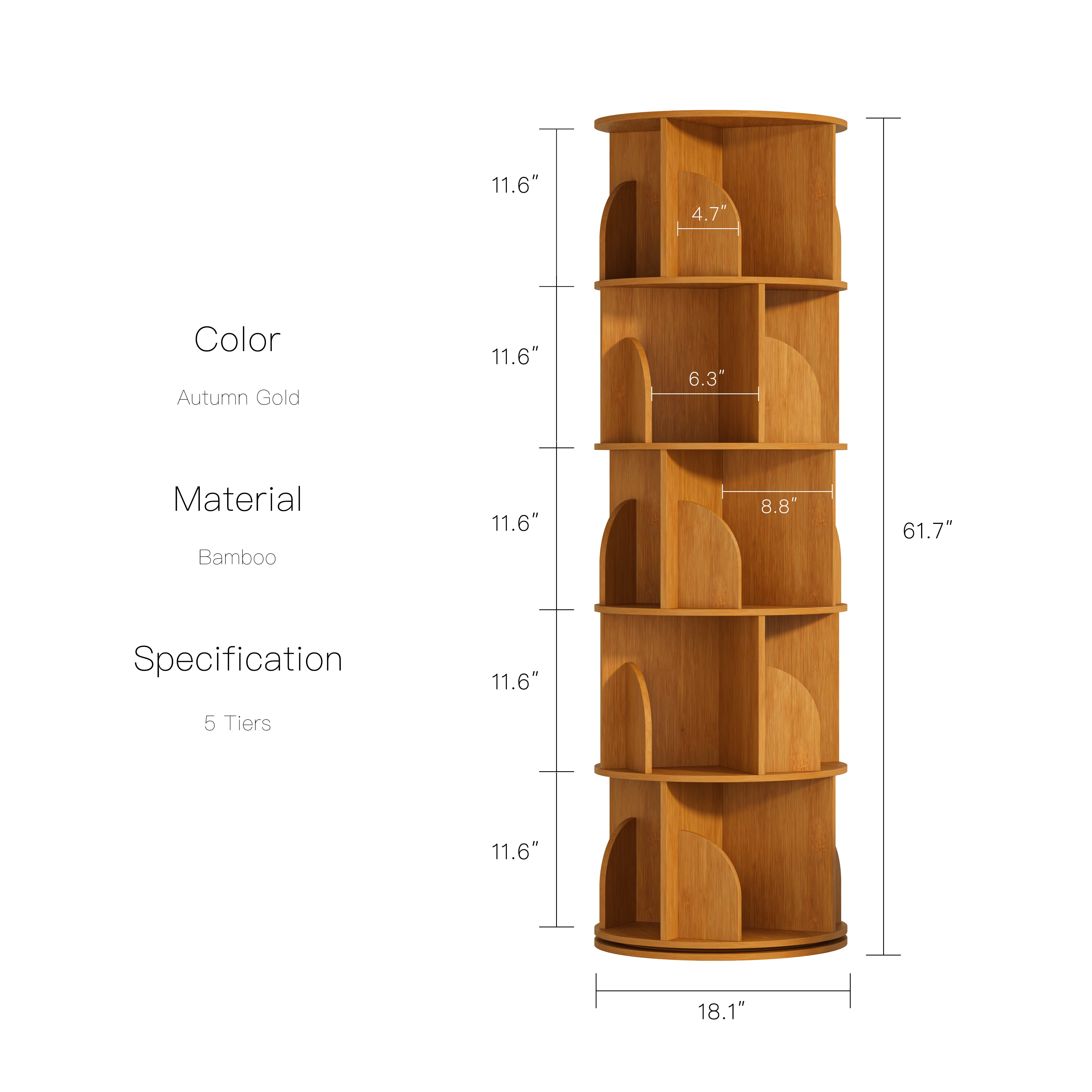 YOWOS Circinus Core 360° Rotating Storage Rack Bamboo Autumn Gold 5 Tiers