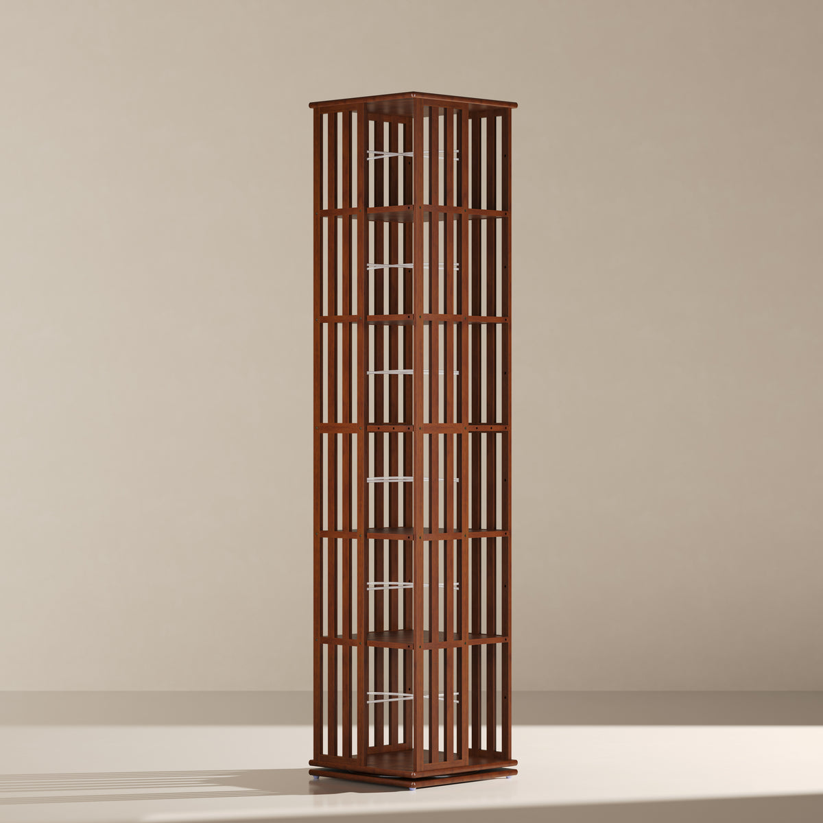 YOWOS Meridian 360° Rotating Storage Rack Solid Wood Walnut 6 Tiers