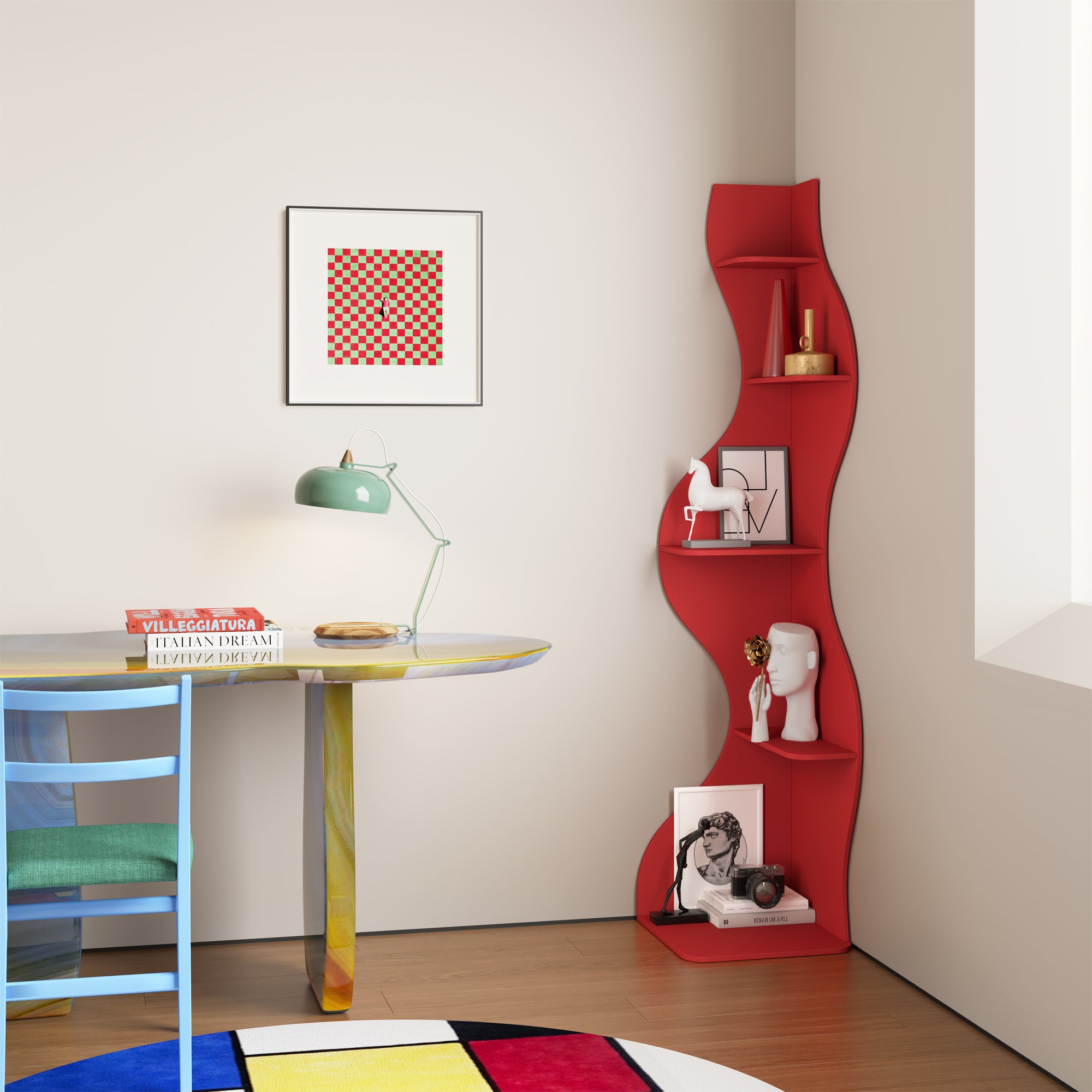 YOWOS Viva La Vida Series Flamenco Wave Display Shelf Wood Red Large Size