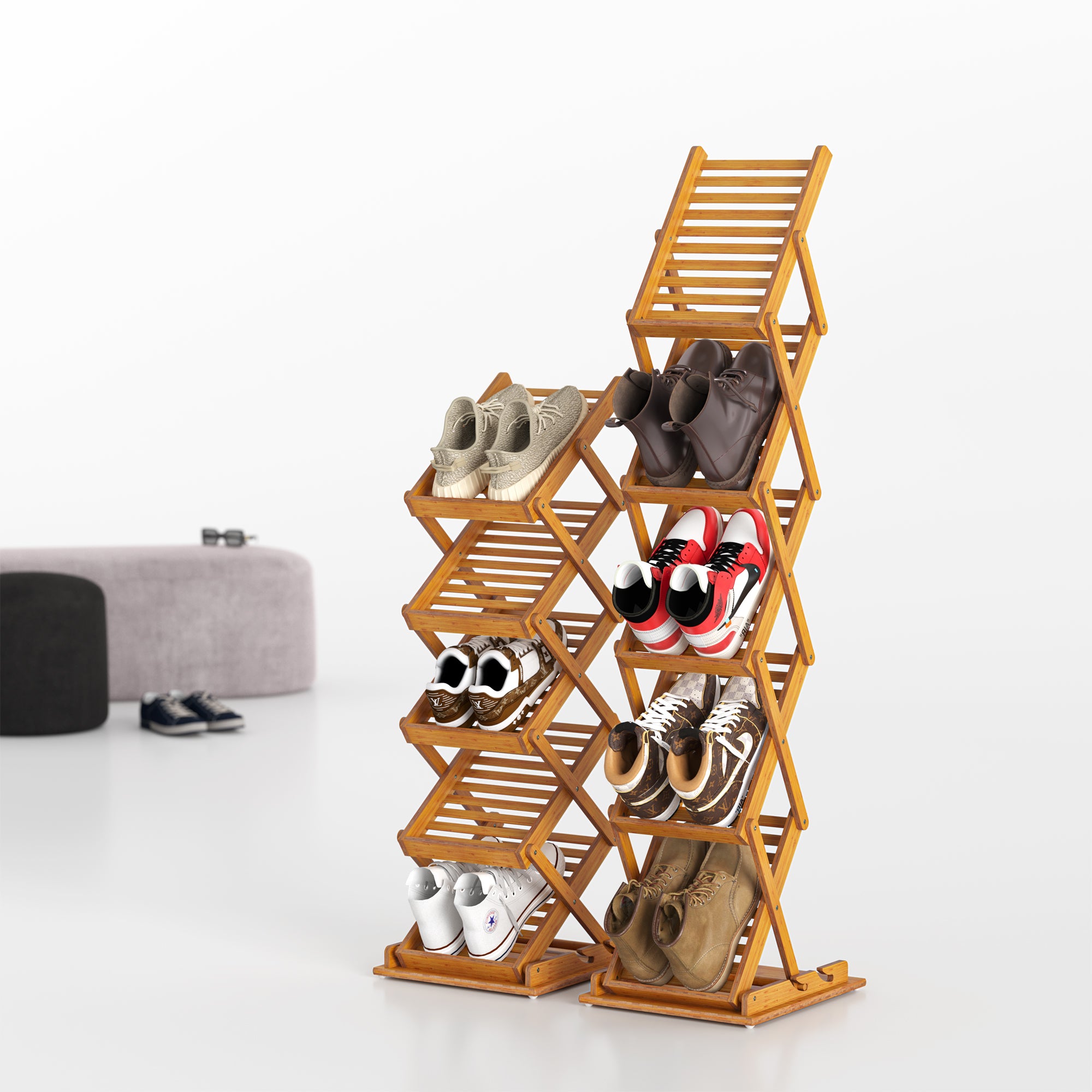 YOWOS Zip Stack Series FlowLift 5-Tier Space-Saving Deep Shoe Rack for Large Shoes