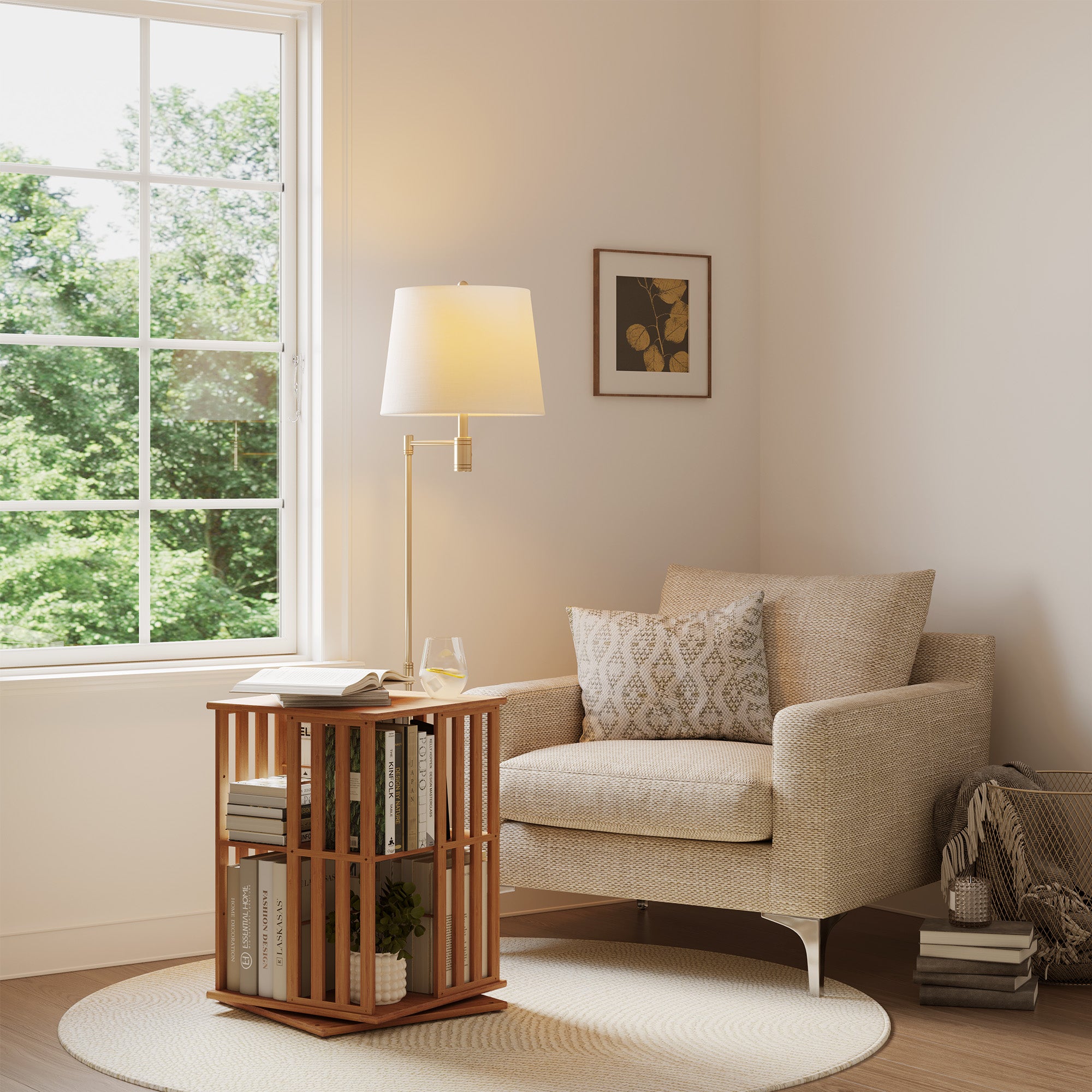 YOWOS Vortex Series Meridian 360° Rotating Bookshelf Bamboo Walnut 2 Tiers