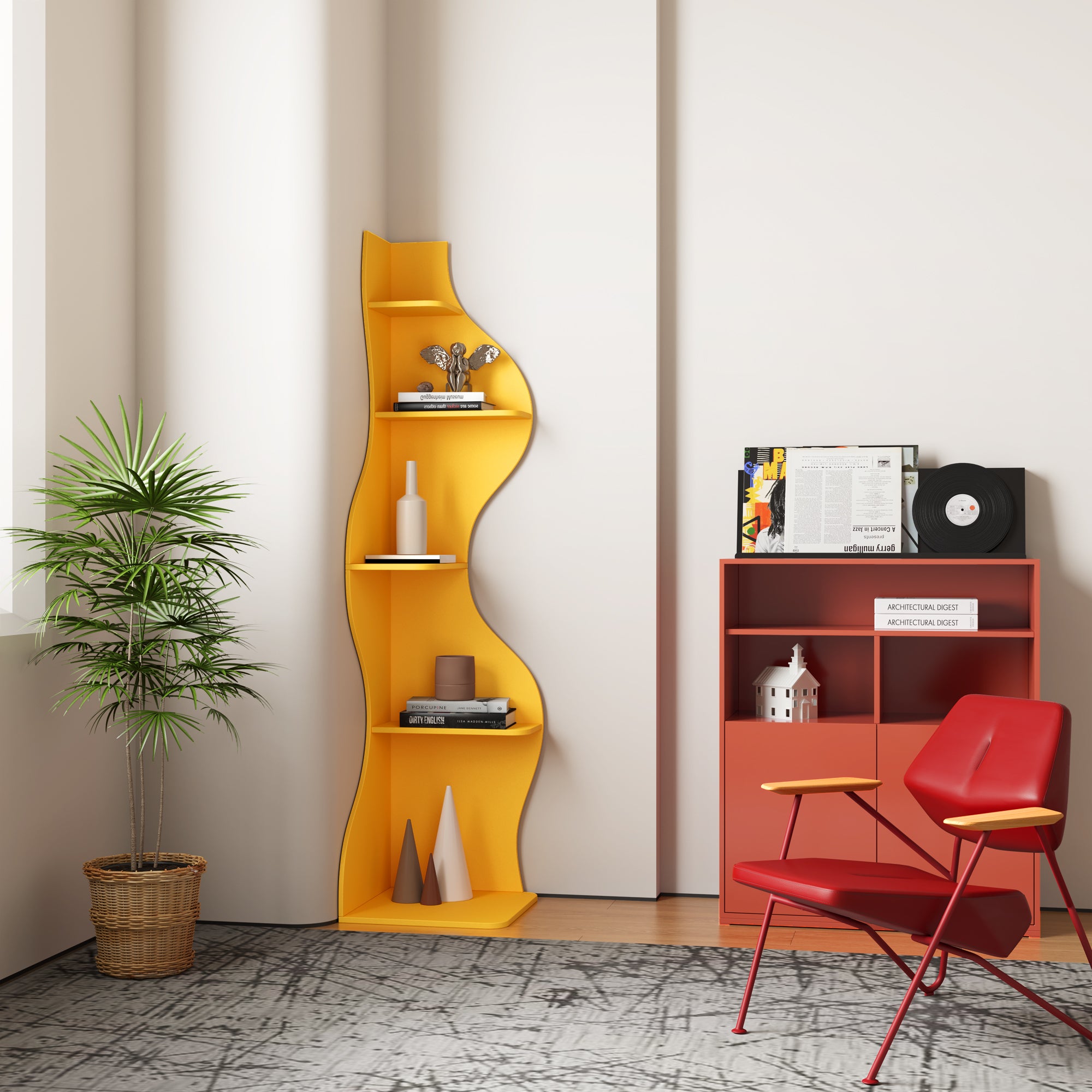 YOWOS Viva La Vida Series Flamenco Wave Display Shelf Wood Yellow Large Size