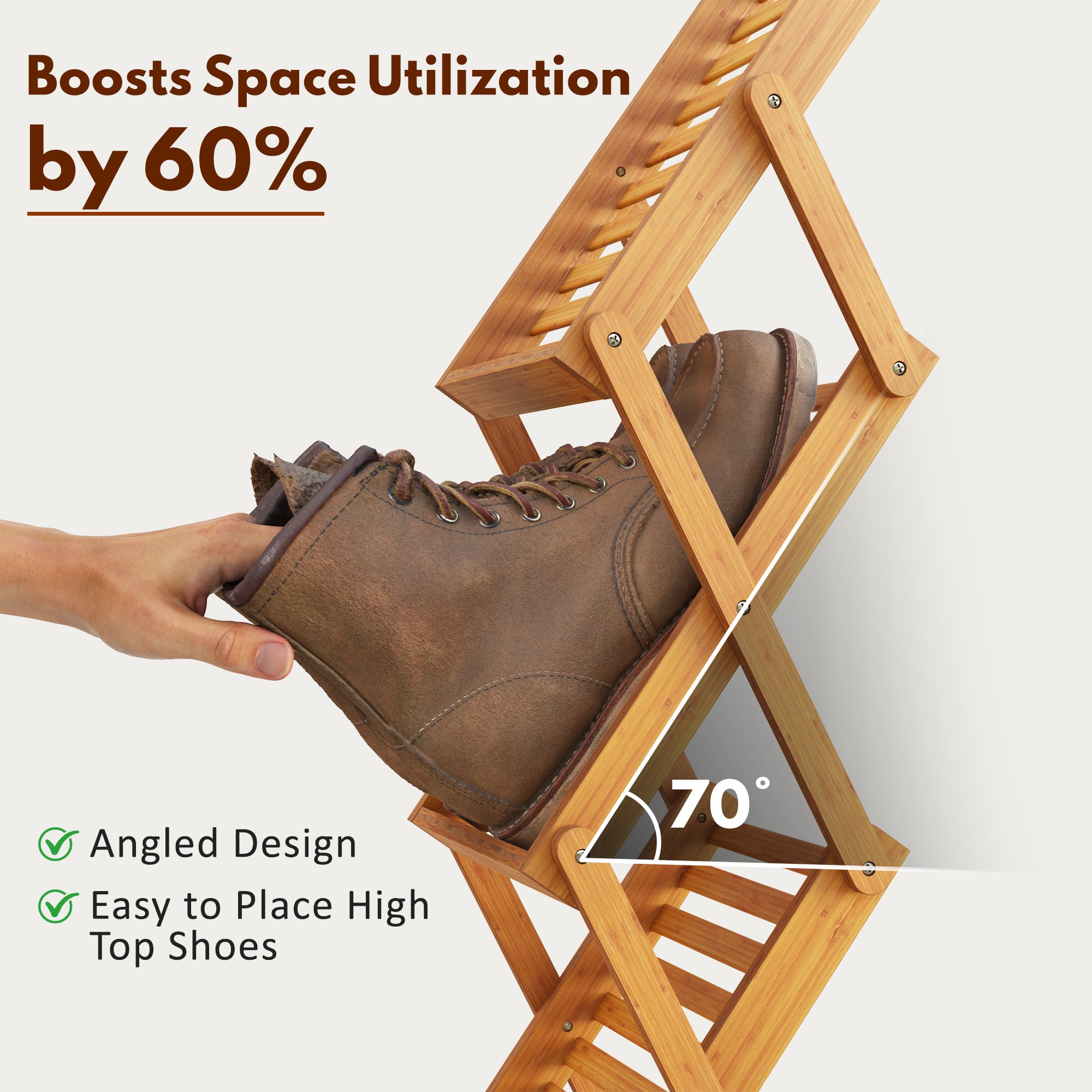 YOWOS Zip Stack Series FlowLift 5-Tier Space-Saving Deep Shoe Rack for Large Shoes