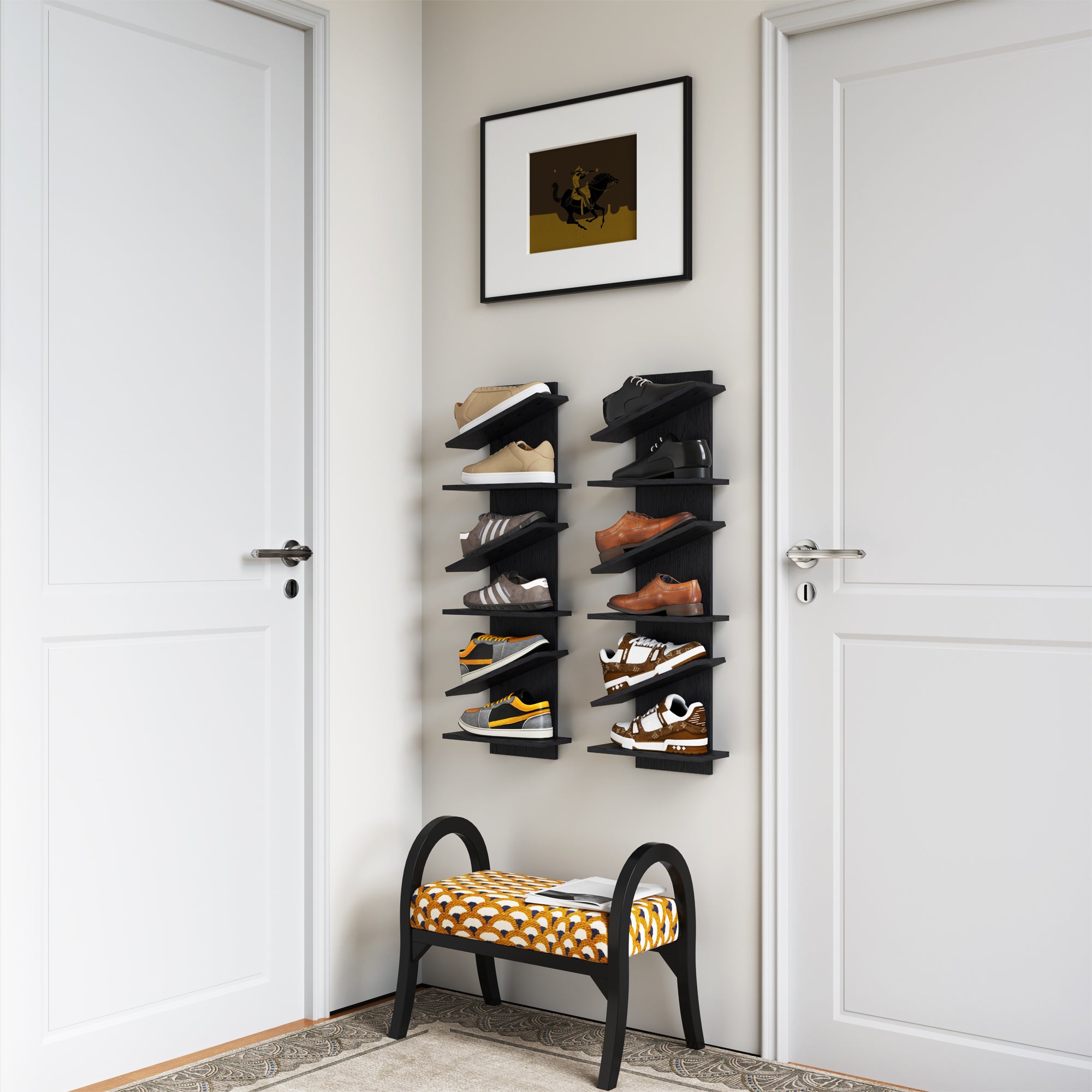 YOWOS Chiaroscuro Series Thor Z-Shaped Wall-Mounted Shoe Shelf for 6 Pairs of Shoes