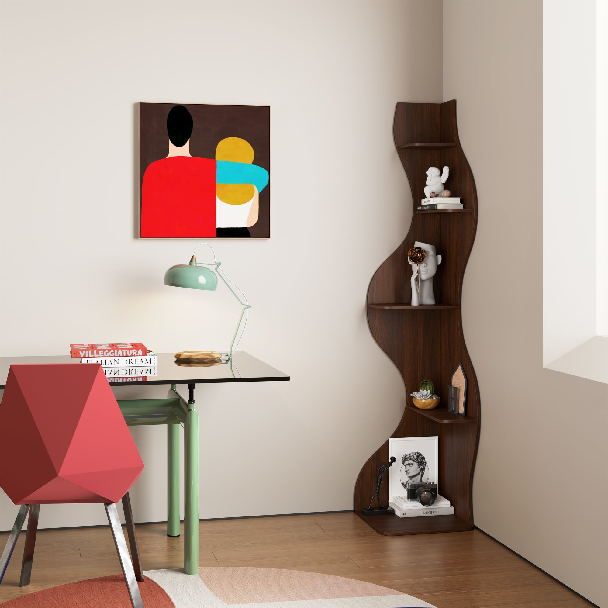 YOWOS Viva La Vida Series Flamenco Wave Display Shelf Wood Walnut Large Size