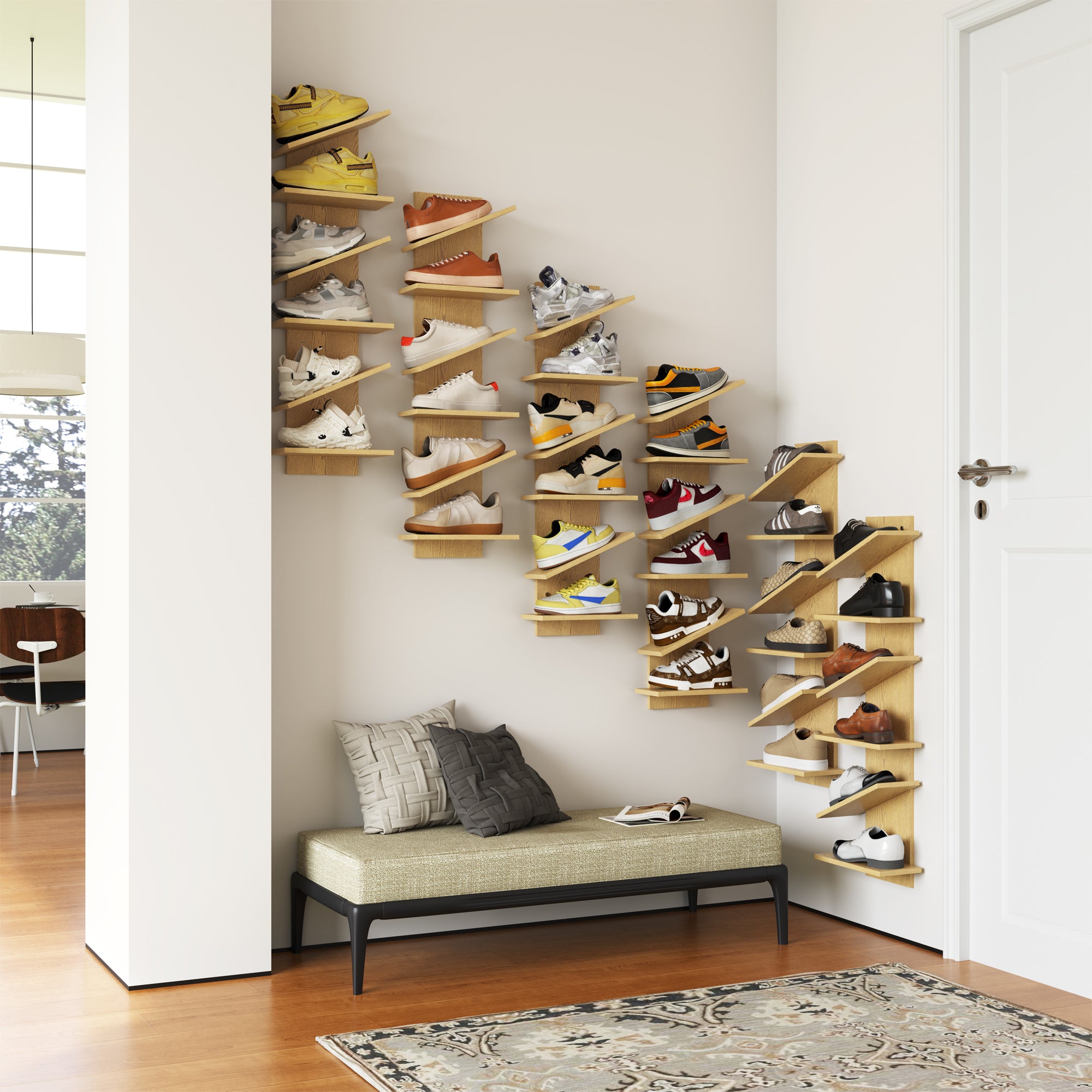 YOWOS Chiaroscuro Series Thor Z-Shaped Wall-Mounted Shoe Shelf for 6 Pairs of Shoes