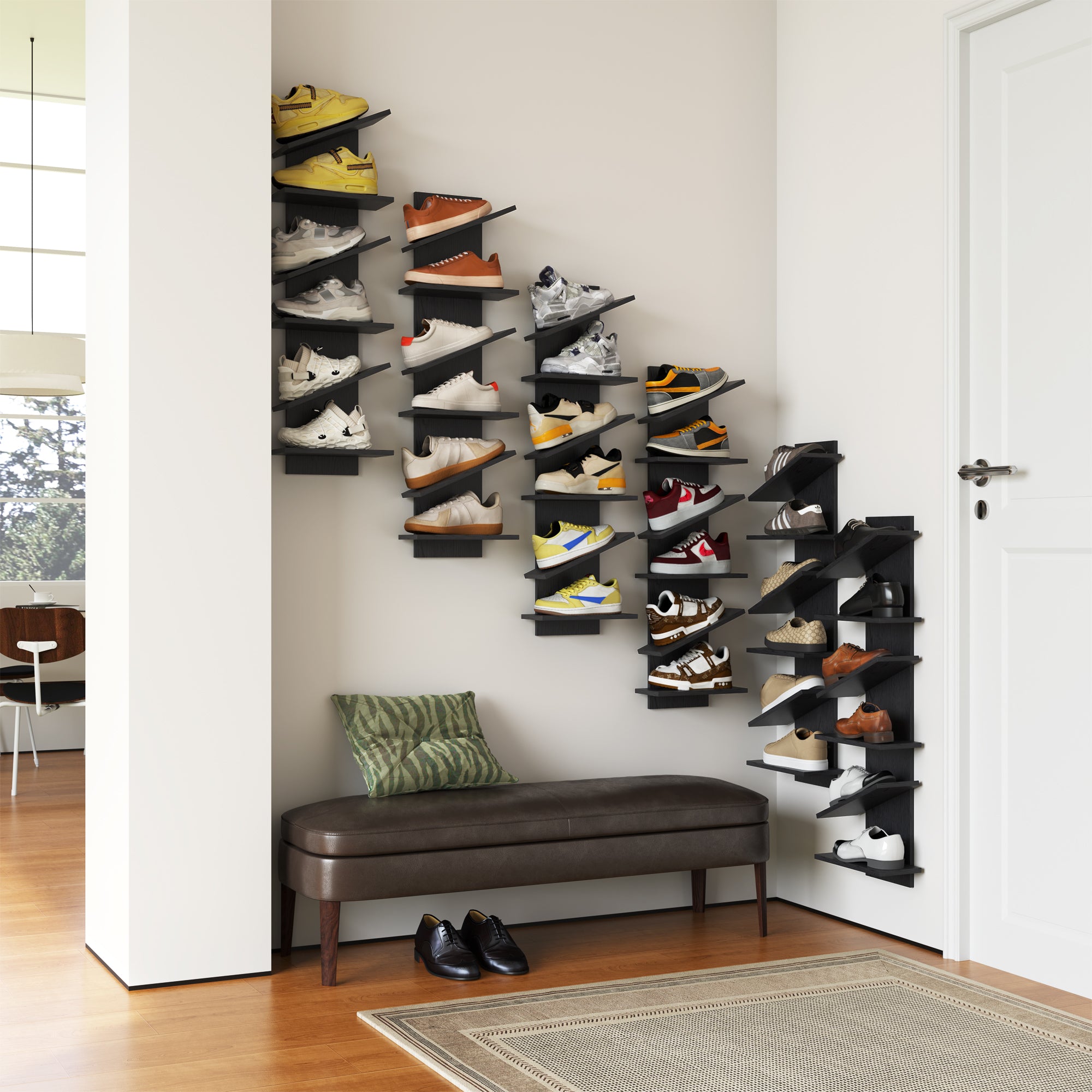 YOWOS Chiaroscuro Series Thor Z-Shaped Wall-Mounted Shoe Shelf for 6 Pairs of Shoes