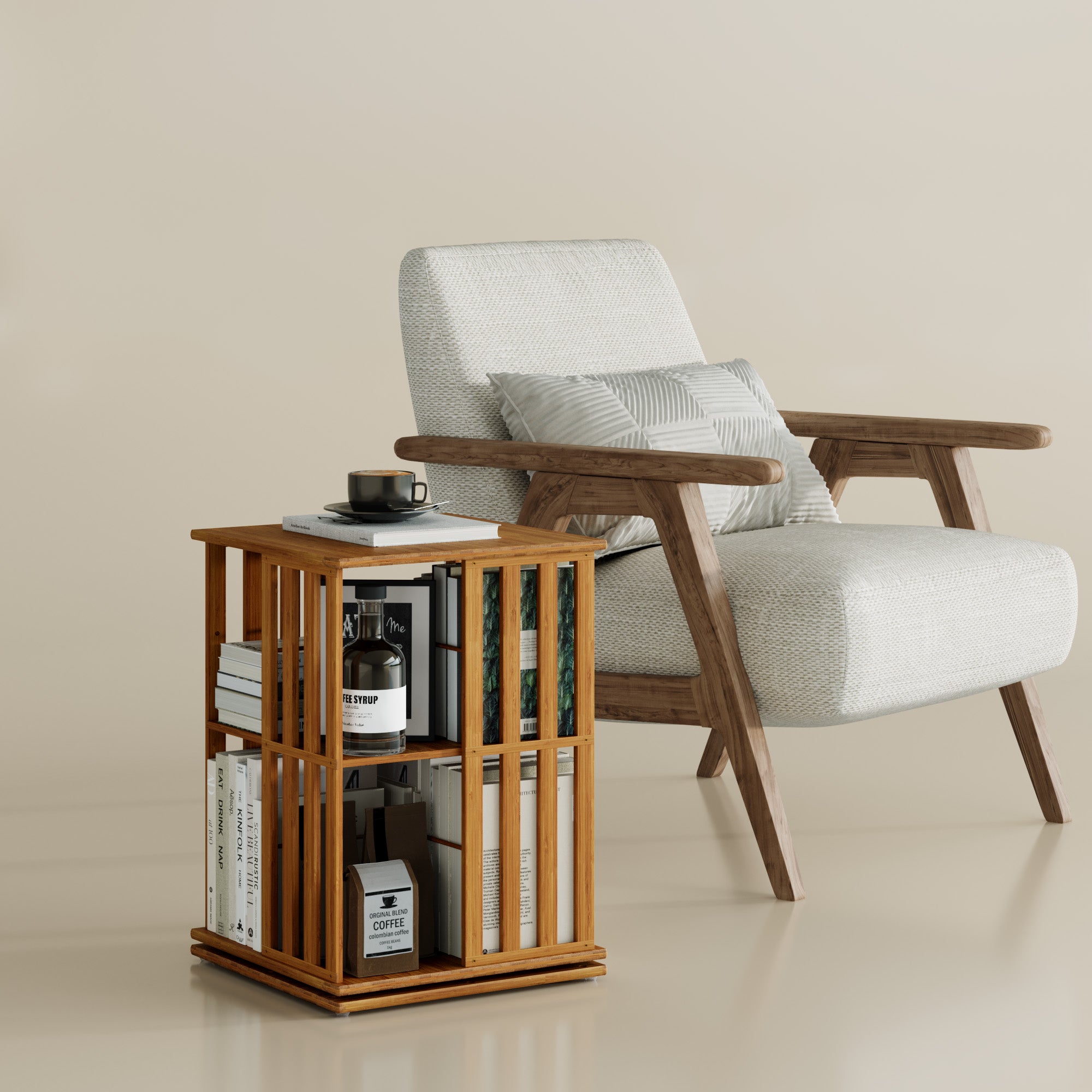 YOWOS Vortex Series Meridian 360° Rotating Bookshelf Bamboo Walnut 2 Tiers