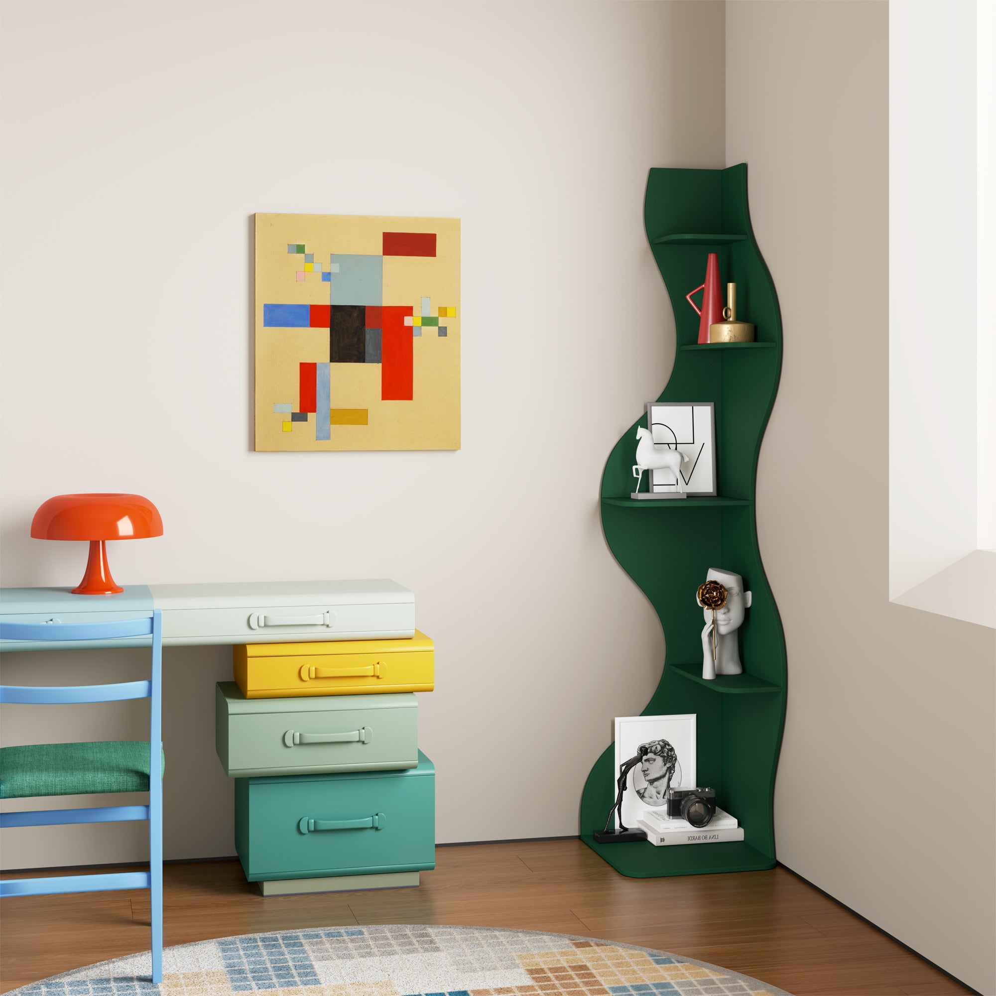 YOWOS Viva La Vida Series Flamenco Wave Display Shelf Wood Green Large Size