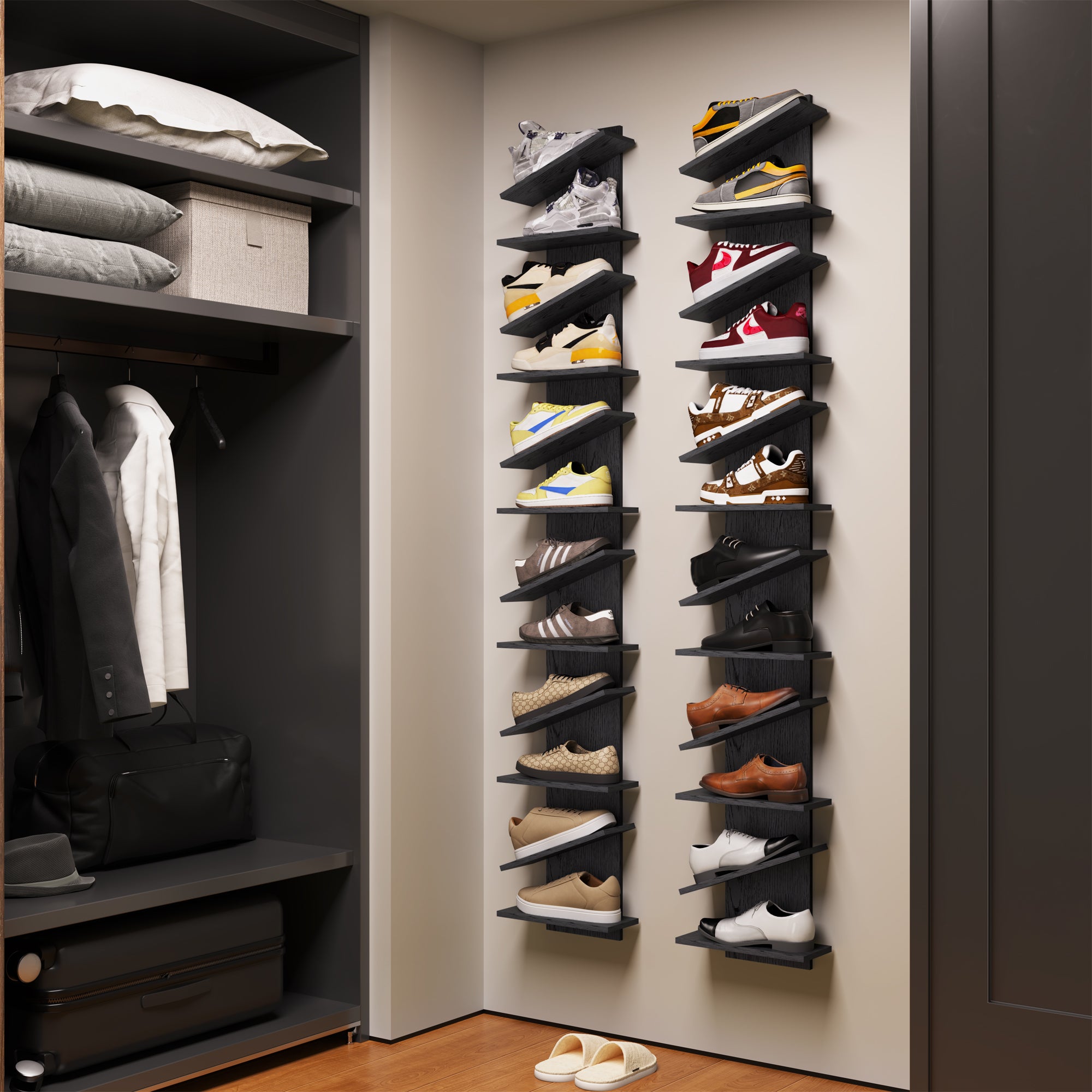 YOWOS Chiaroscuro Series Thor Z-Shaped Wall-Mounted Shoe Shelf for 6 Pairs of Shoes