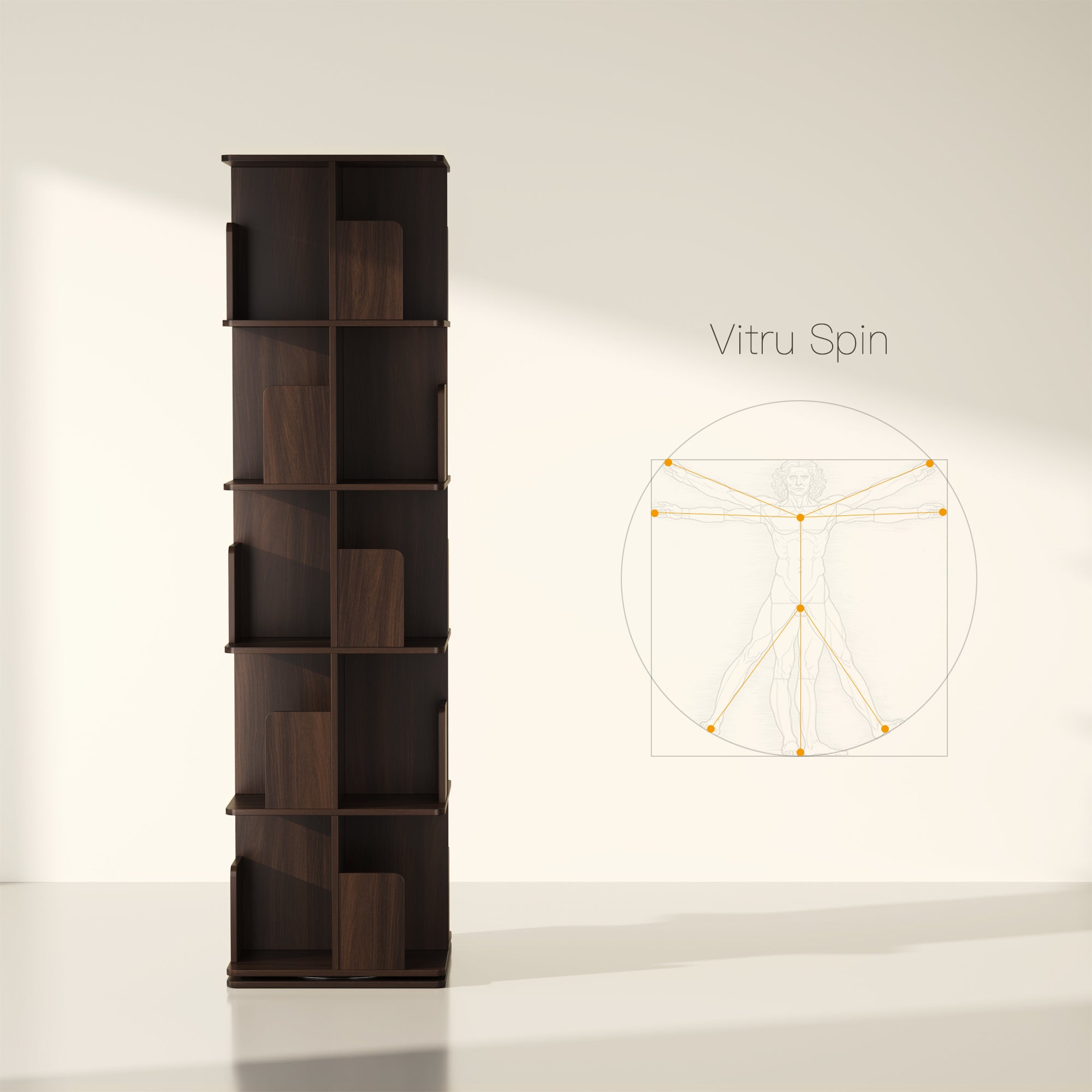 YOWOS Vortexシリーズ Vitru Spin 360°回転式本棚 木製 ウォールナット 5段