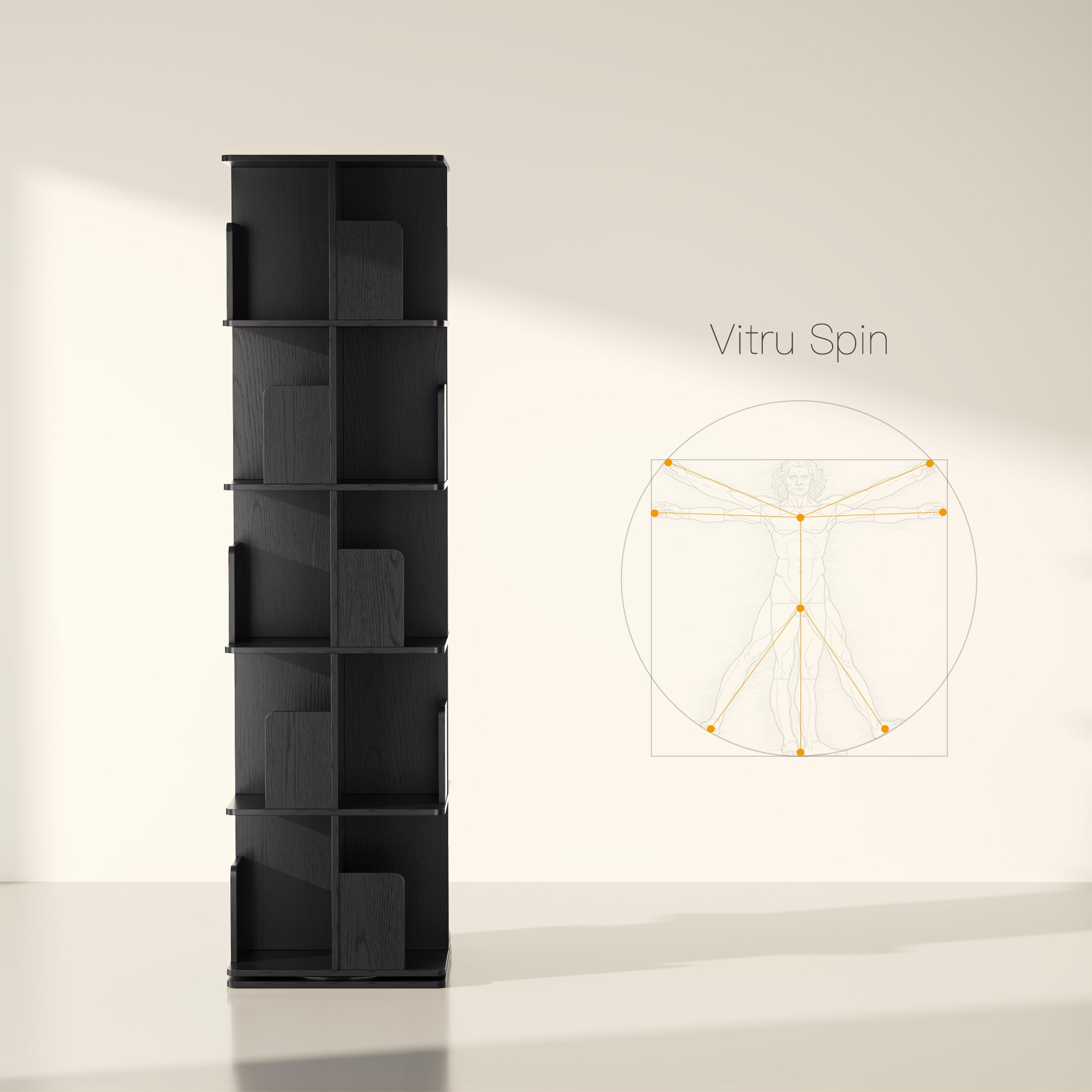 YOWOS Vortexシリーズ Vitru Spin 360°回転式本棚 木製 ブラック 5段