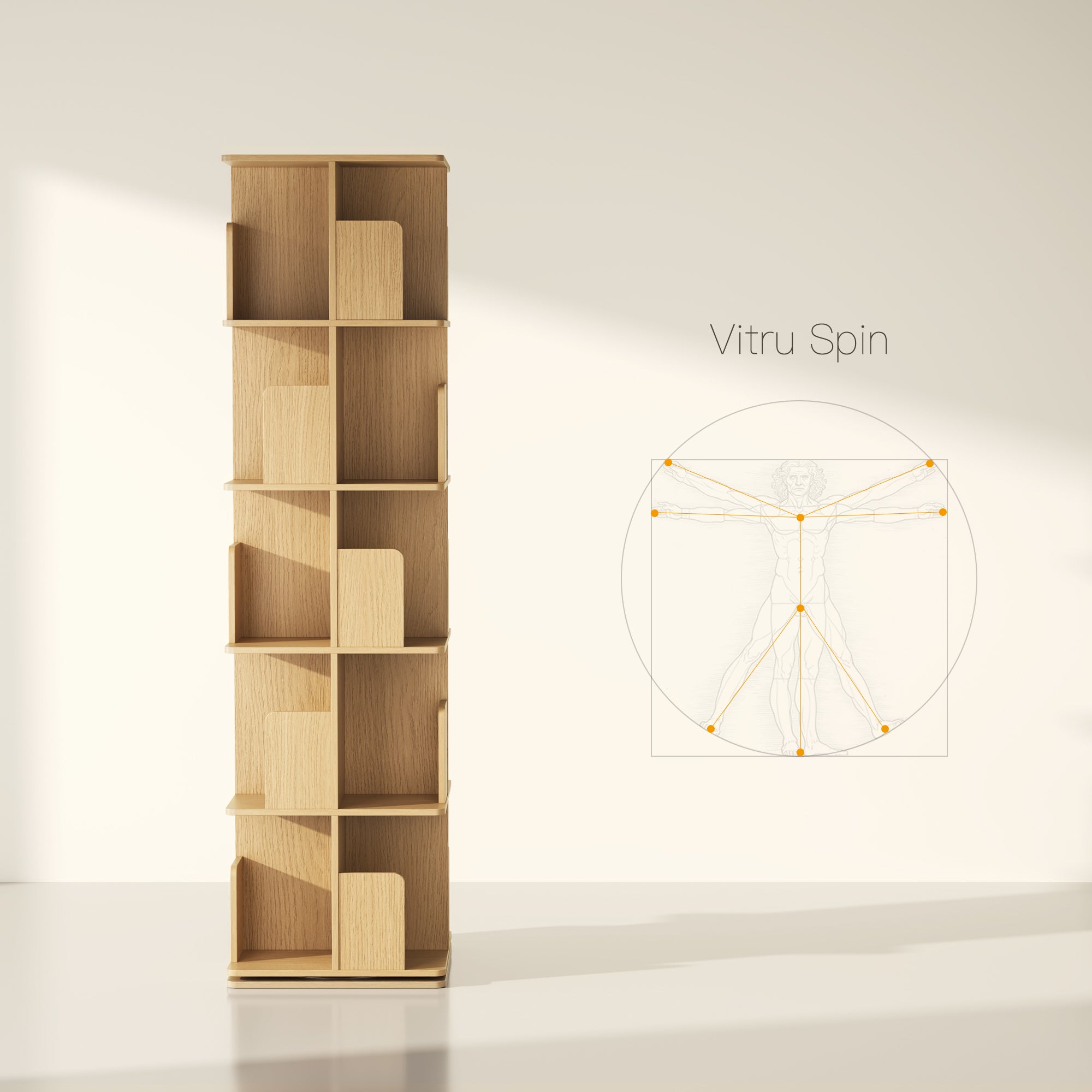 YOWOS Vortexシリーズ Vitru Spin 360°回転式本棚 木製 ナチュラル 5段