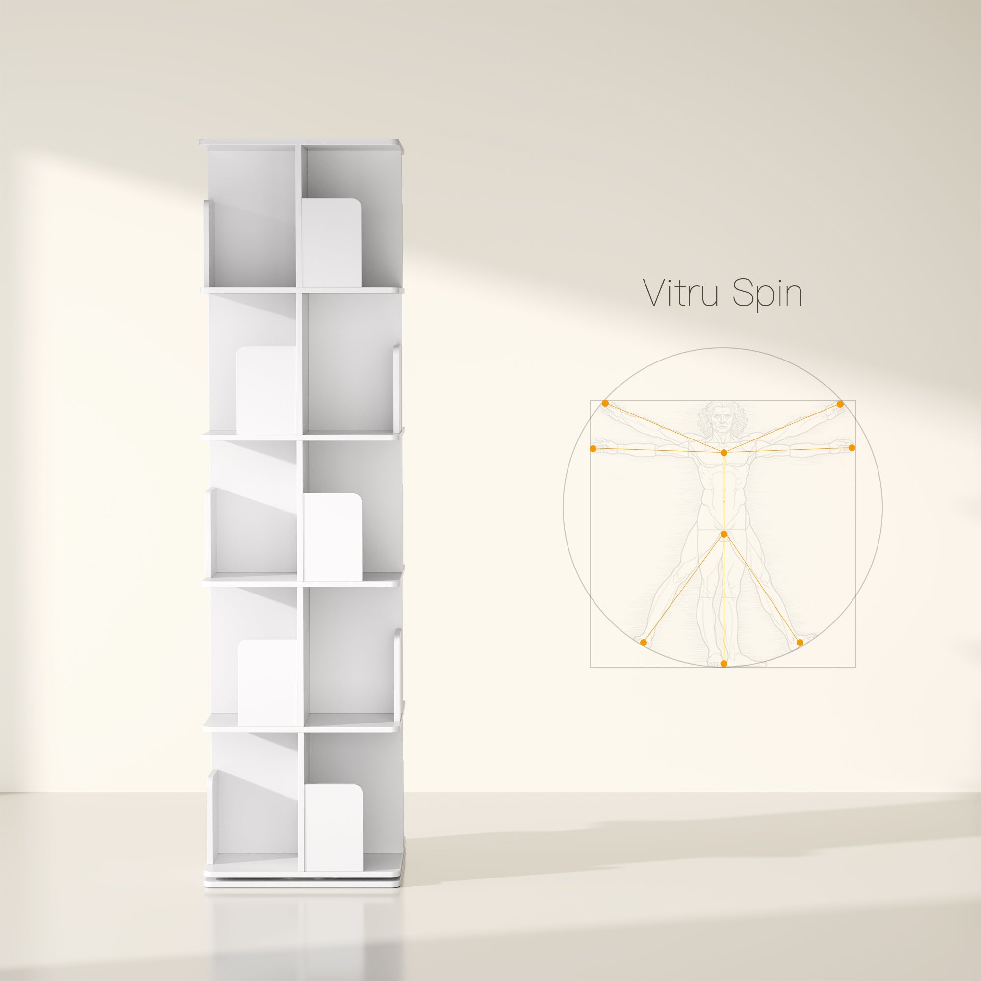YOWOS Vortexシリーズ Vitru Spin 360°回転式本棚 木製 ホワイト 5段