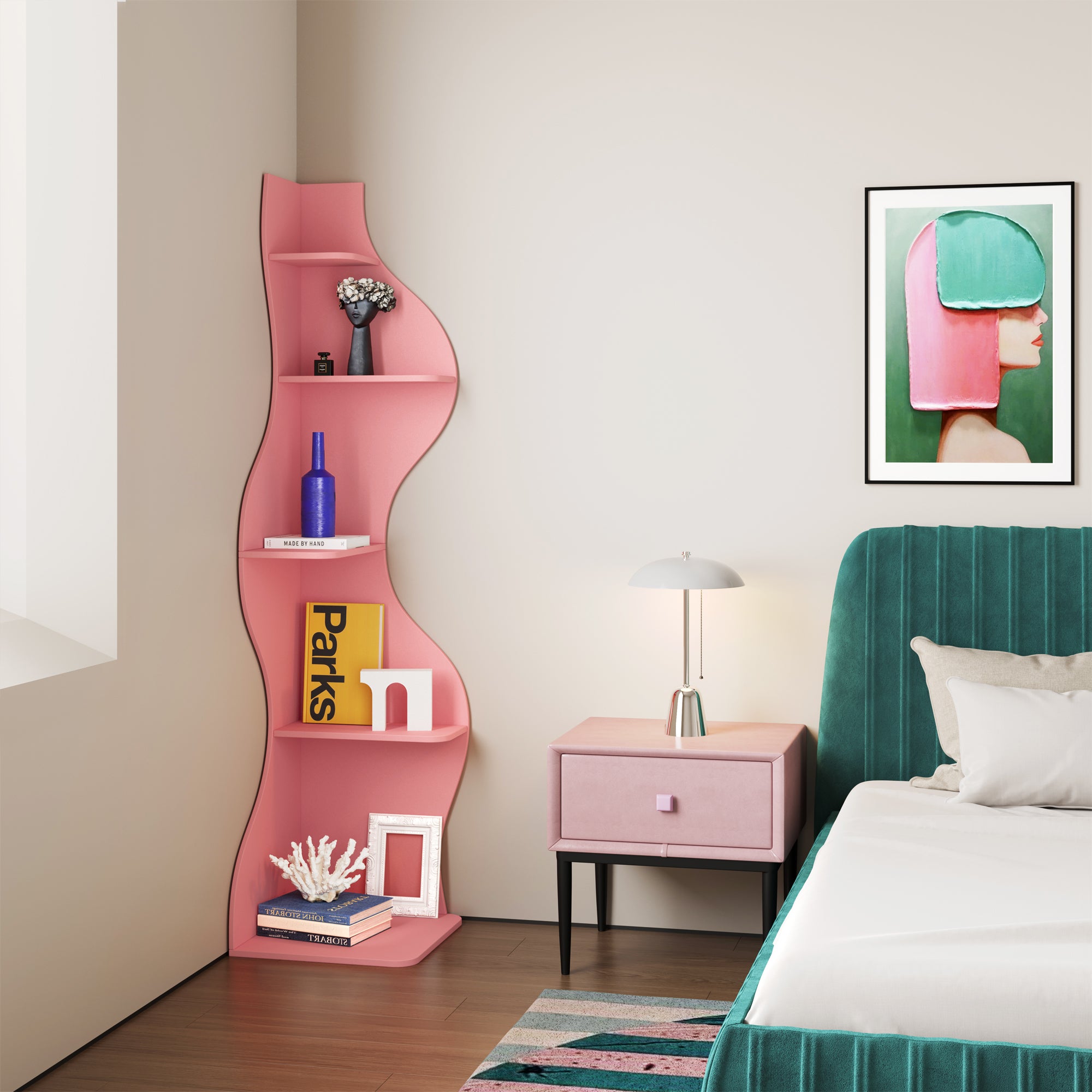 YOWOS Viva La Vida Series Flamenco Wave Display Shelf Wood Pink Large Size