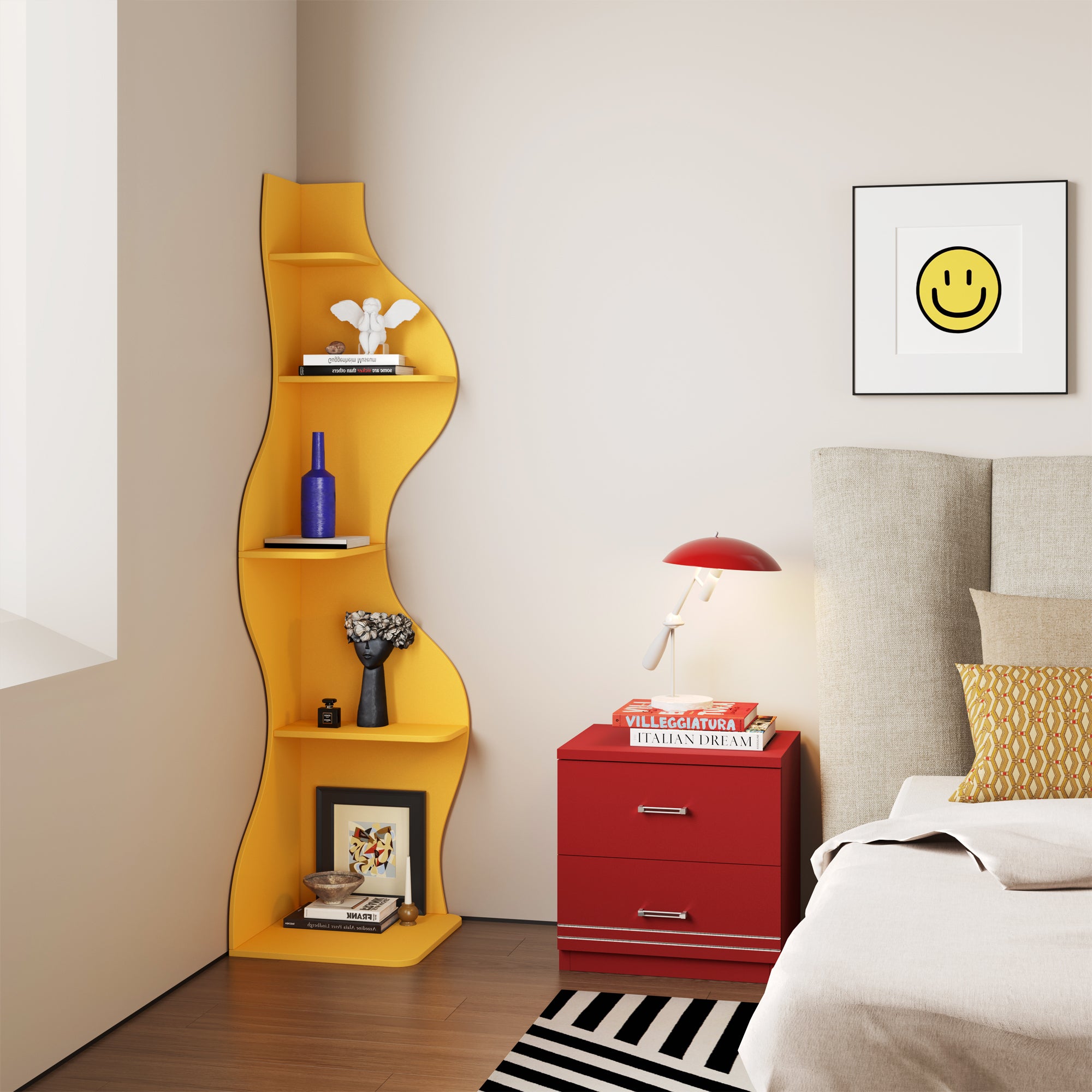 YOWOS Viva La Vida Series Flamenco Wave Display Shelf Wood Yellow Large Size