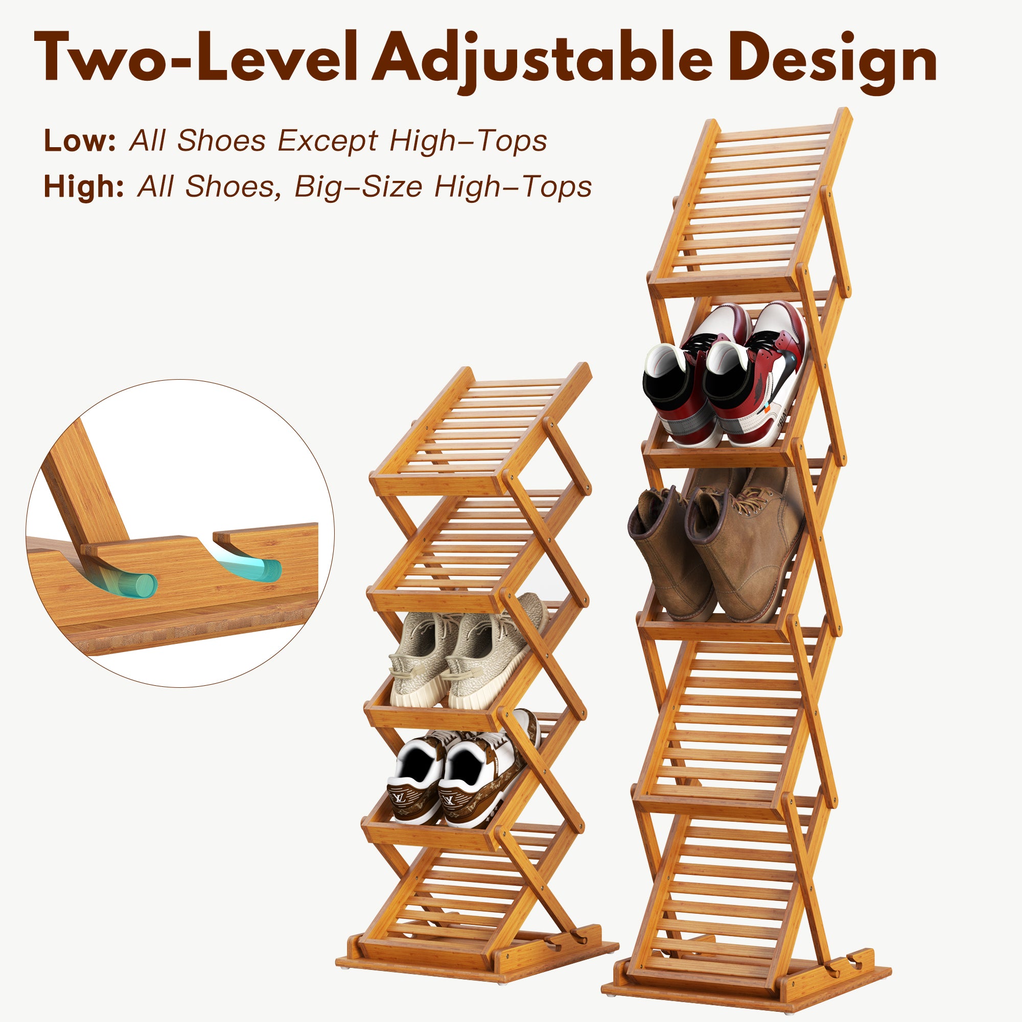 YOWOS Zip Stack Series FlowLift 5-Tier Space-Saving Deep Shoe Rack for Large Shoes