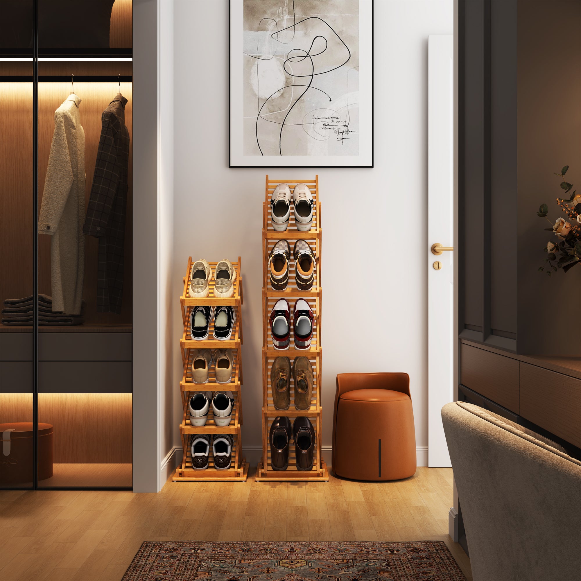 YOWOS Zip Stack Series FlowLift 5-Tier Space-Saving Deep Shoe Rack for Large Shoes