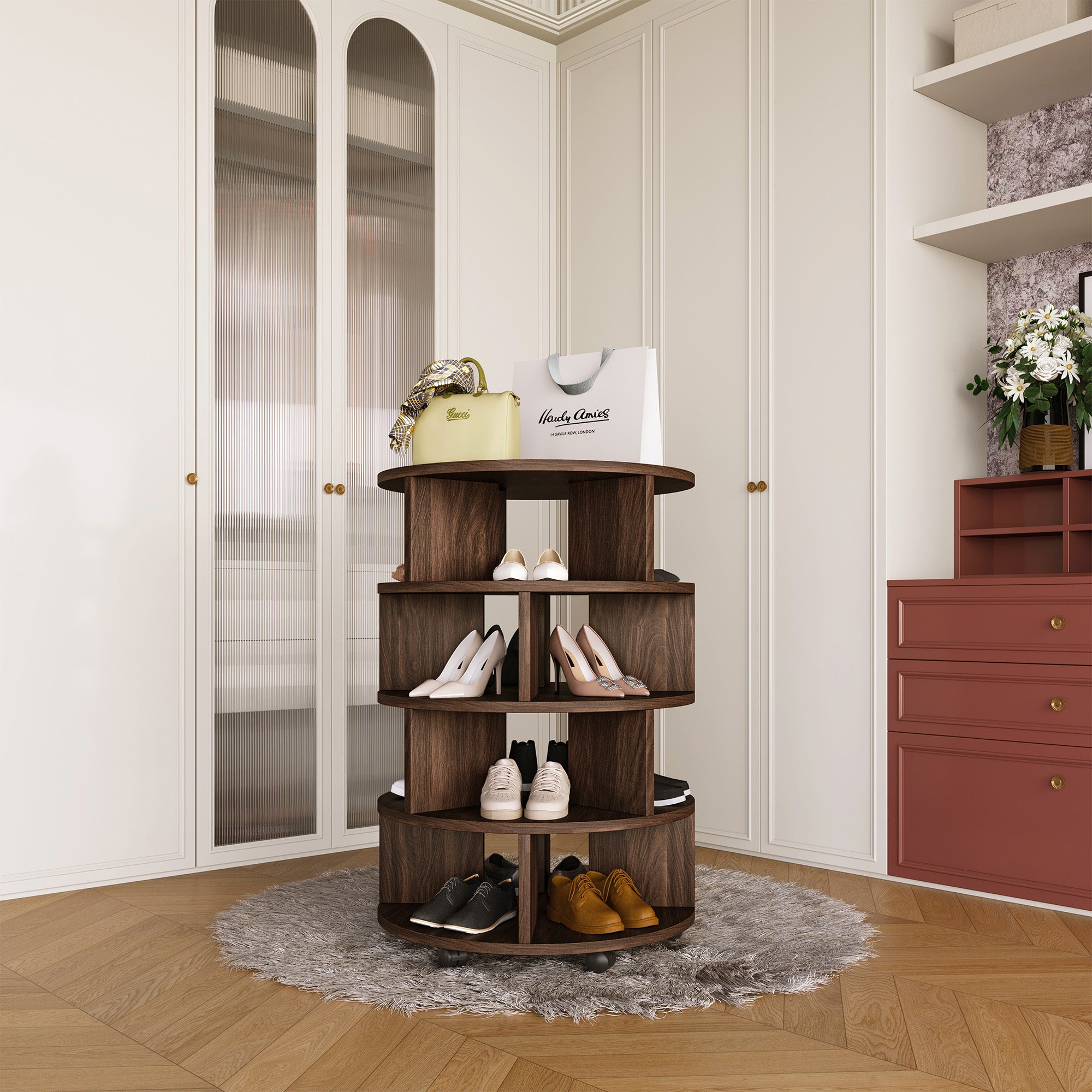 YOWOS Vintage Round Rotating Shoe Rack Tower On Wheels-Clearance Sale-3 left