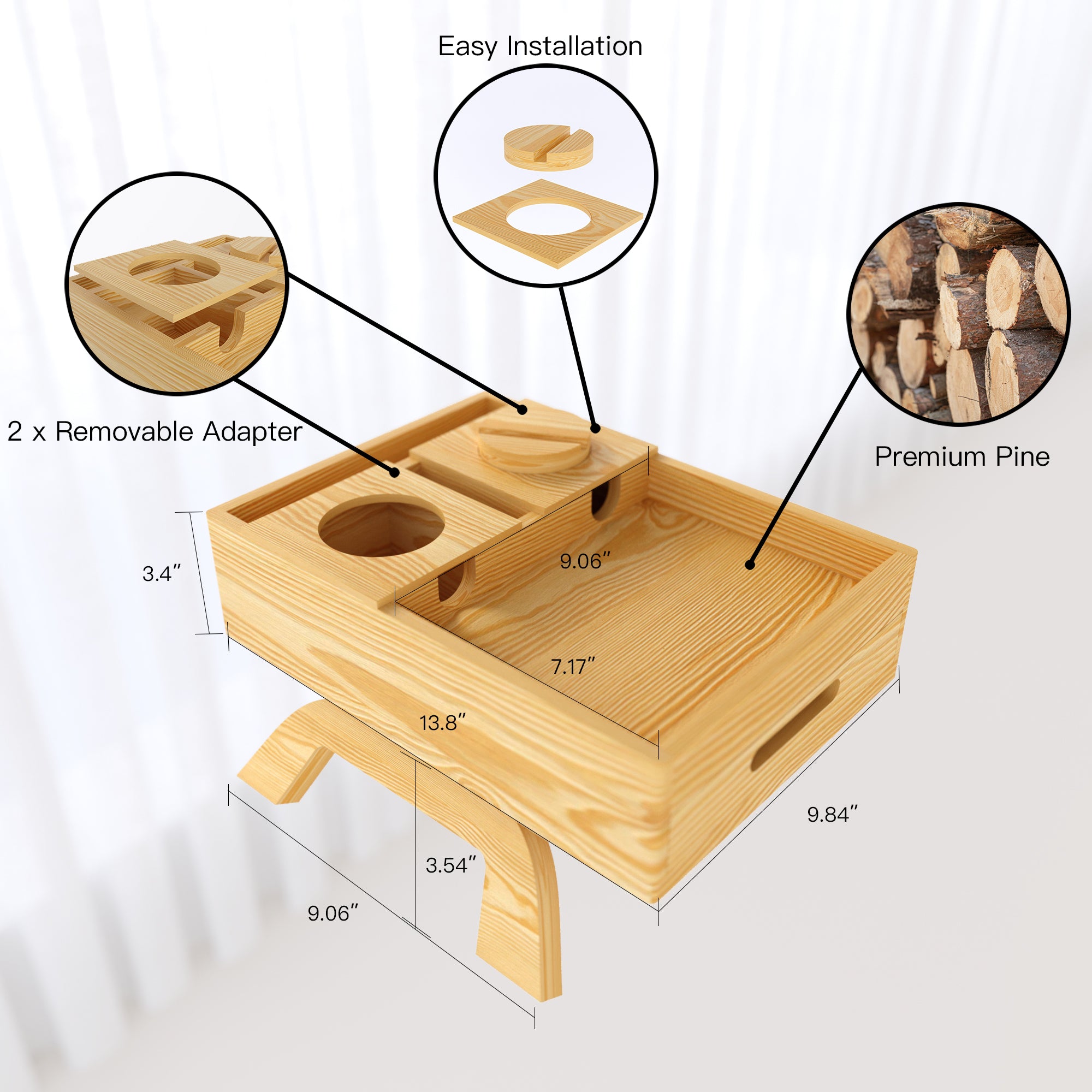 YOWOS 7-in-1 Solid Wood Sofa Arm Tray Table / Foldable Couch Organizer with Drawer