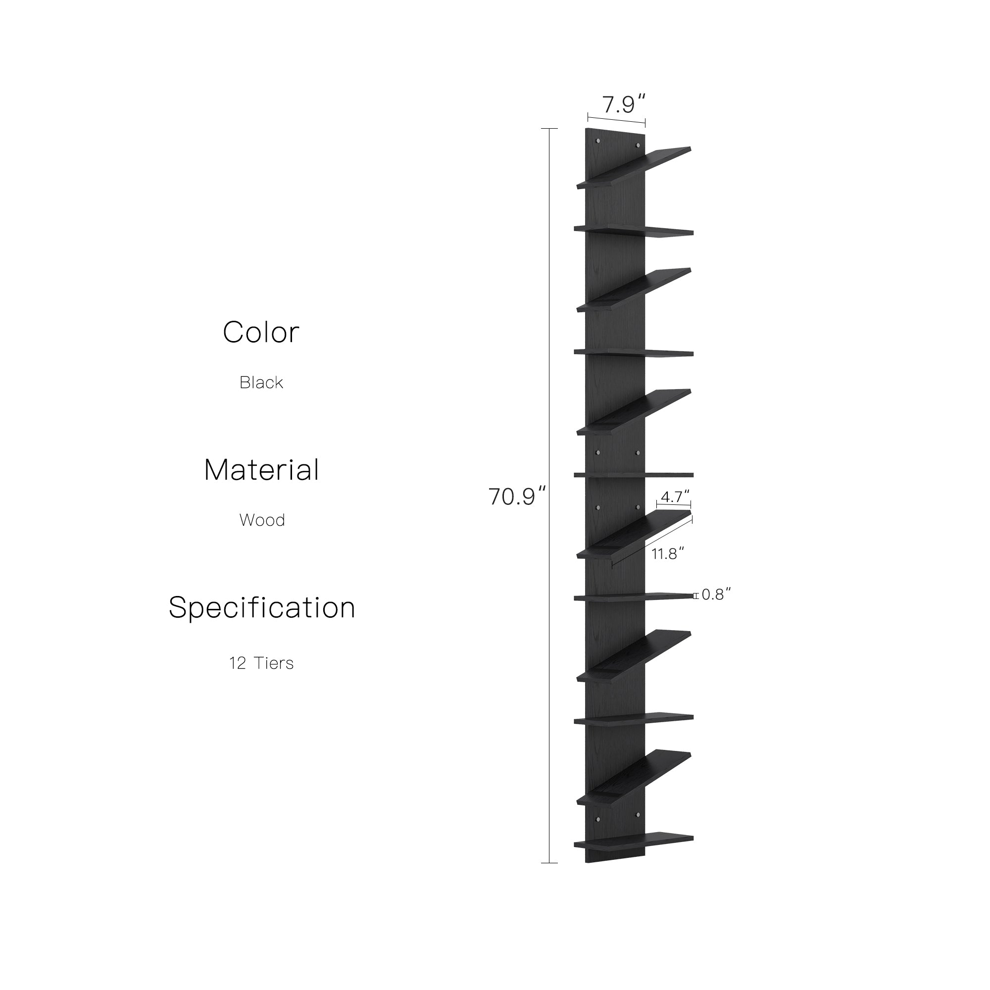 YOWOS Chiaroscuro Series Thor Z-Shaped Wall-Mounted Shoe Shelf for 6 Pairs of Shoes