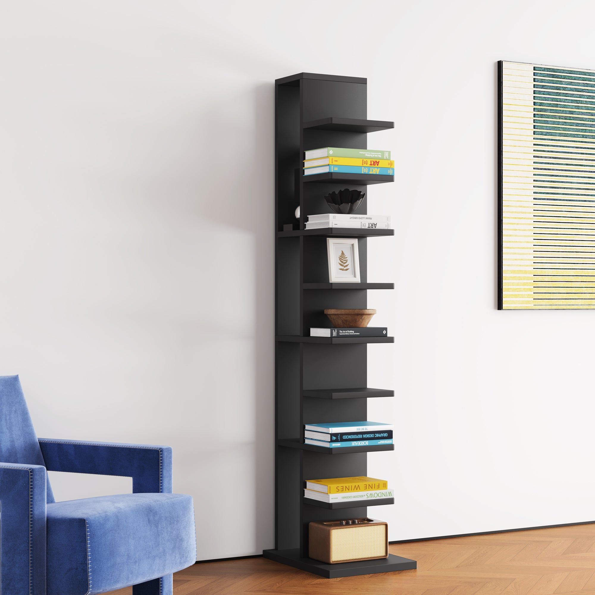 YOWOS Chiaroscuro Series Mirage Vertical Invisible Bookshelf Wood Black 9 Tiers
