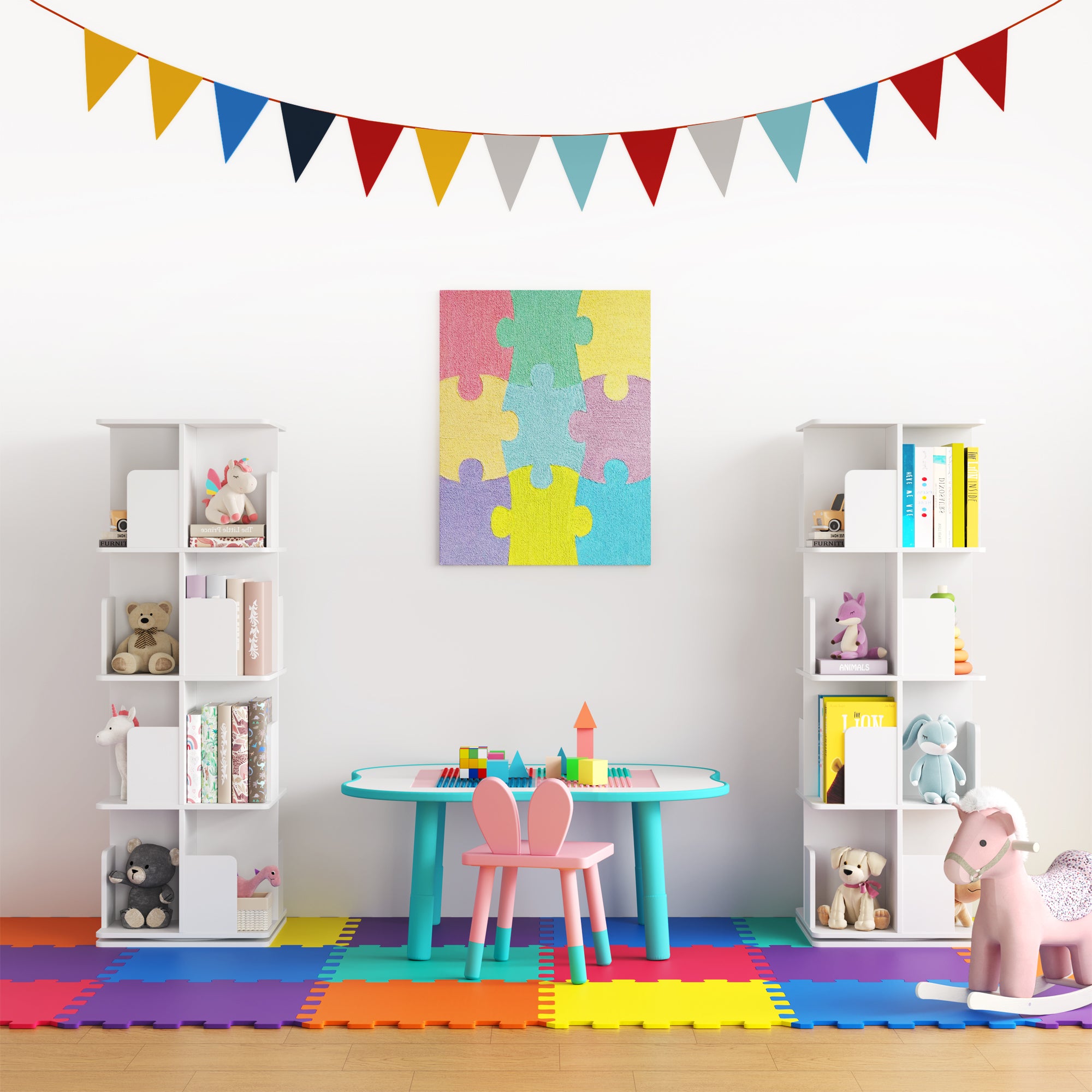 YOWOS Vortex Series Vitru Spin 360° Rotating Bookshelf Wood White 4 Tiers