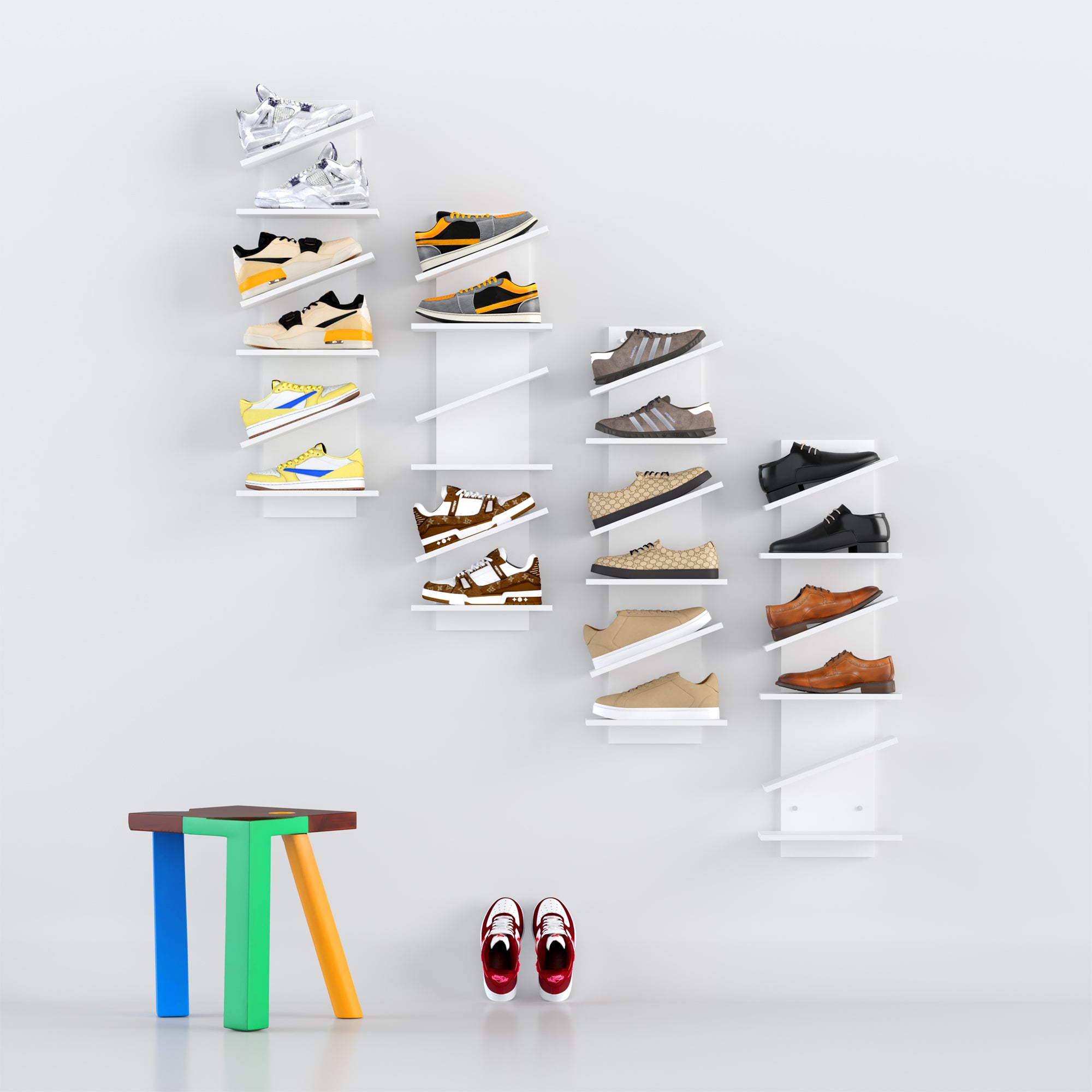 YOWOS Chiaroscuro Series Thor Z-Shaped Wall-Mounted Shoe Shelf for 6 Pairs of Shoes
