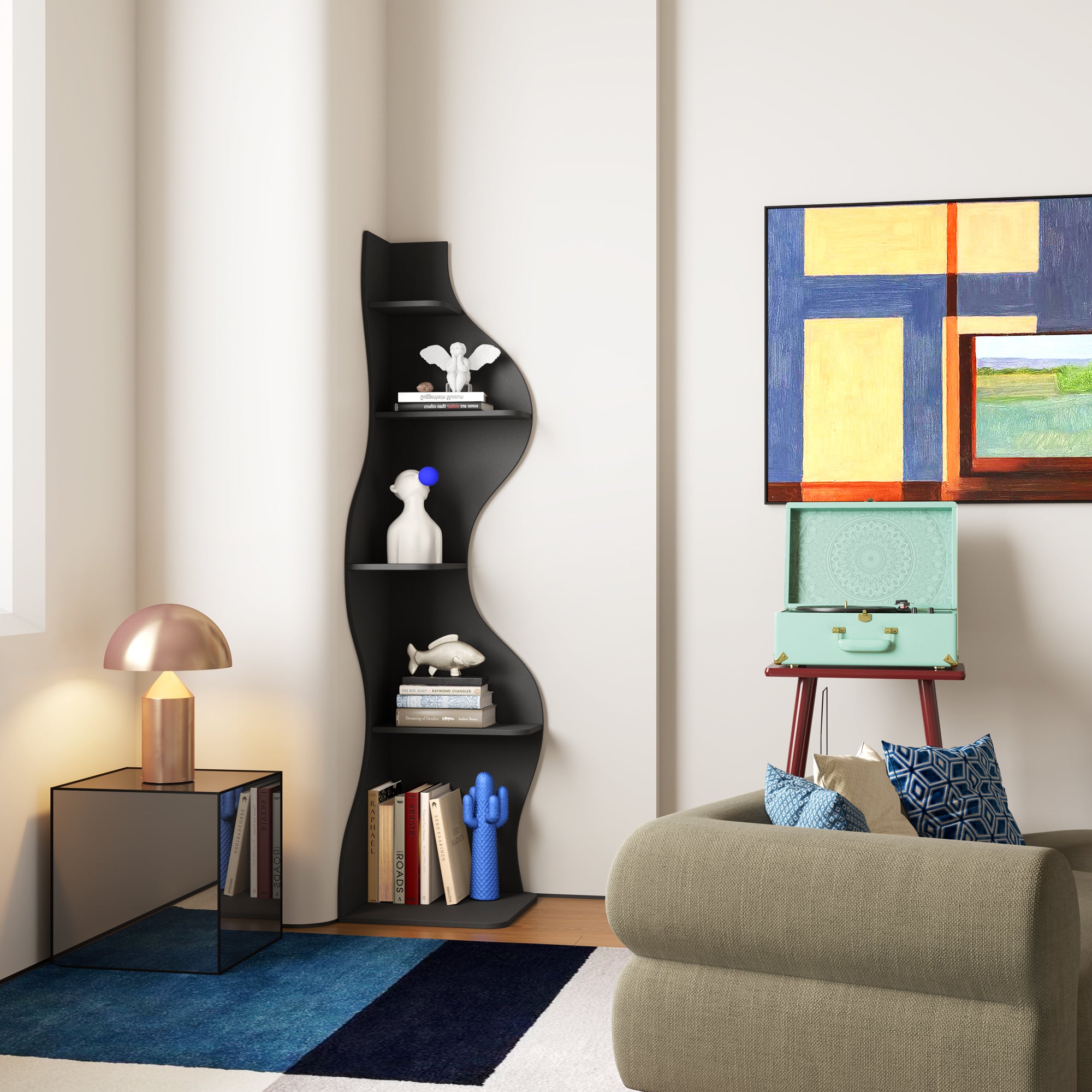 YOWOS Viva La Vida Series Flamenco Wave Display Shelf Wood Black Large Size