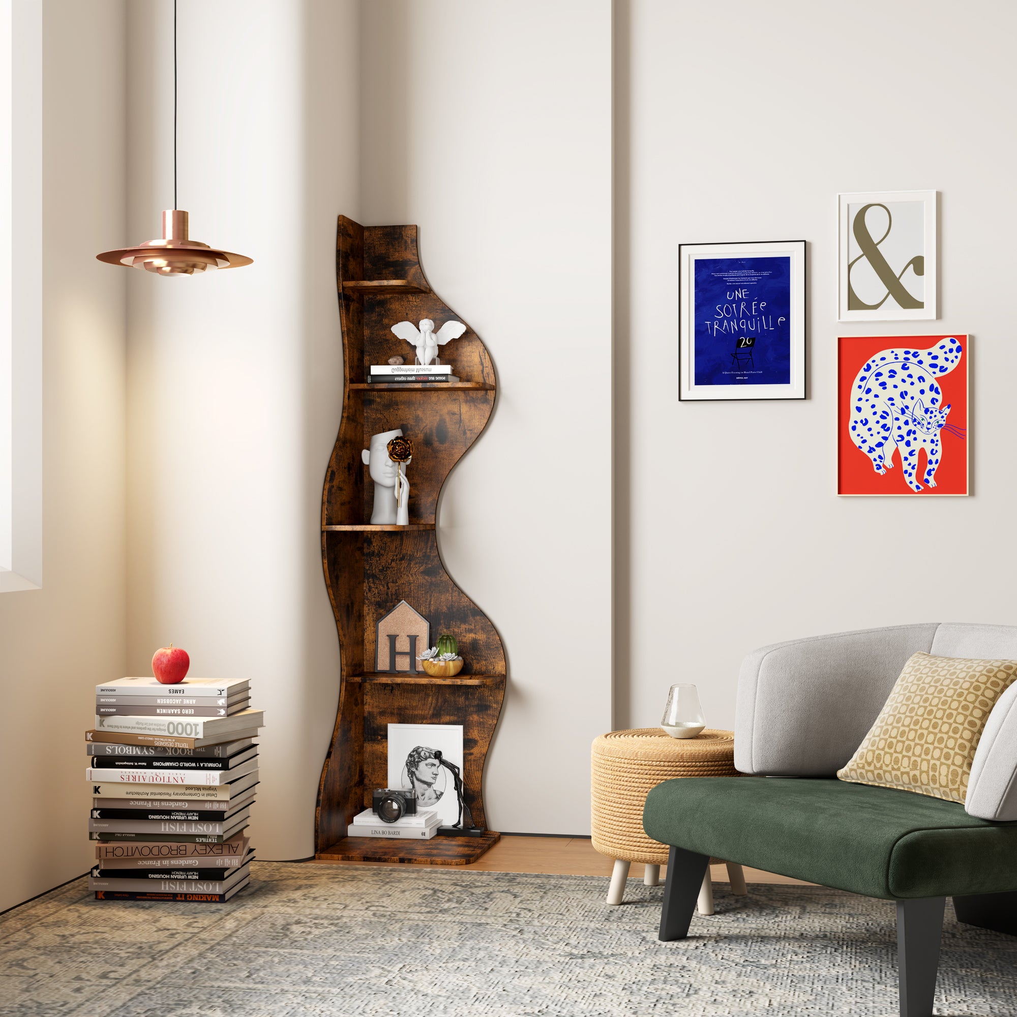 YOWOS Viva La Vida Series Flamenco Wave Display Shelf Wood Rustic Large Size