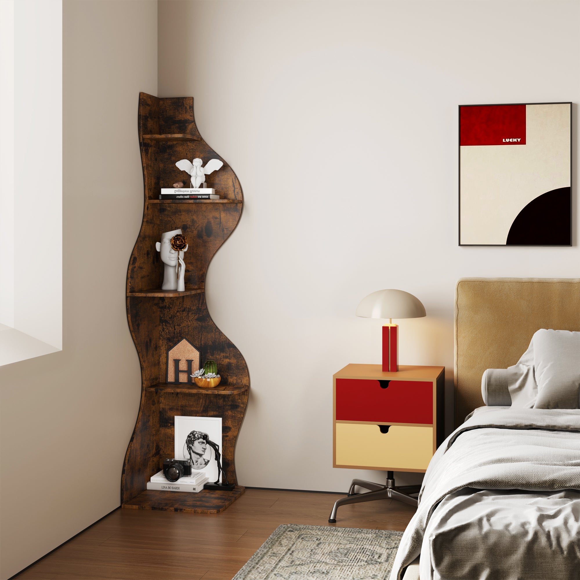 YOWOS Viva La Vida Series Flamenco Wave Display Shelf Wood Rustic Large Size