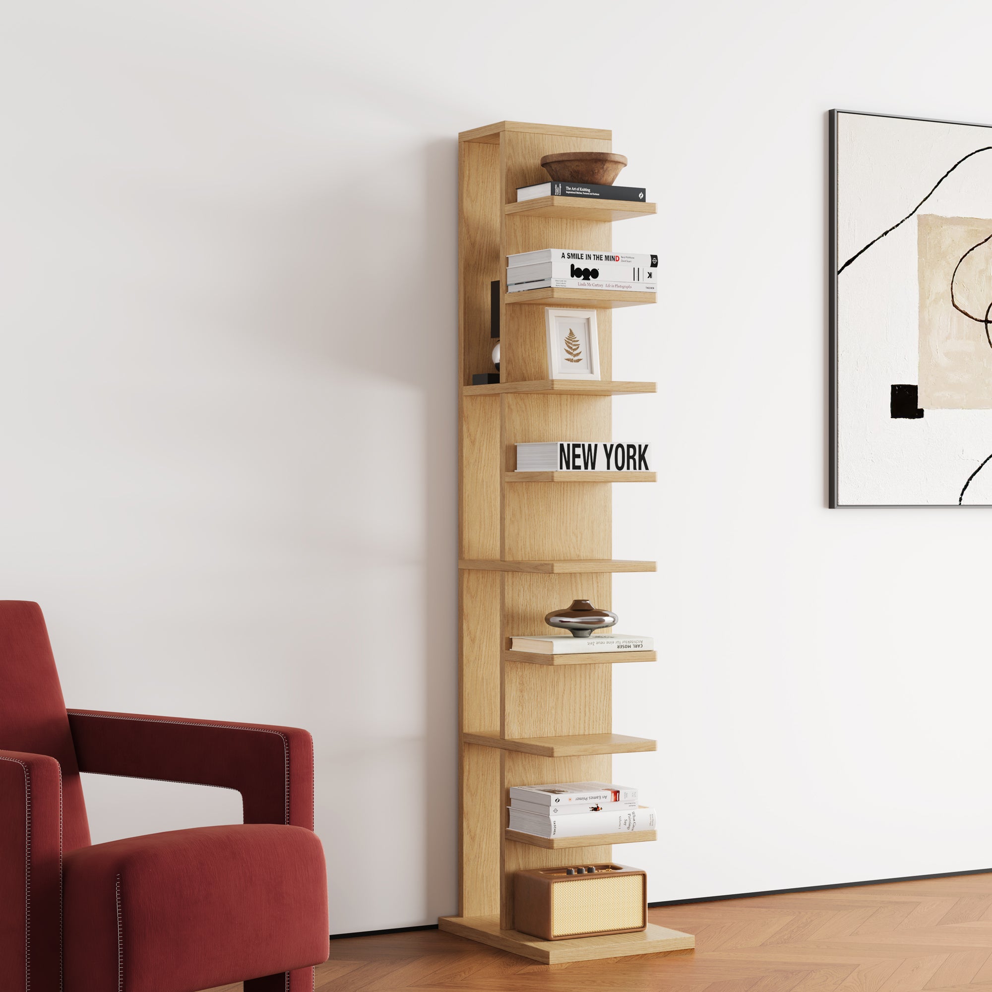 YOWOS Chiaroscuro Series Mirage Vertical Invisible Bookshelf Wood Natural 9 Tiers