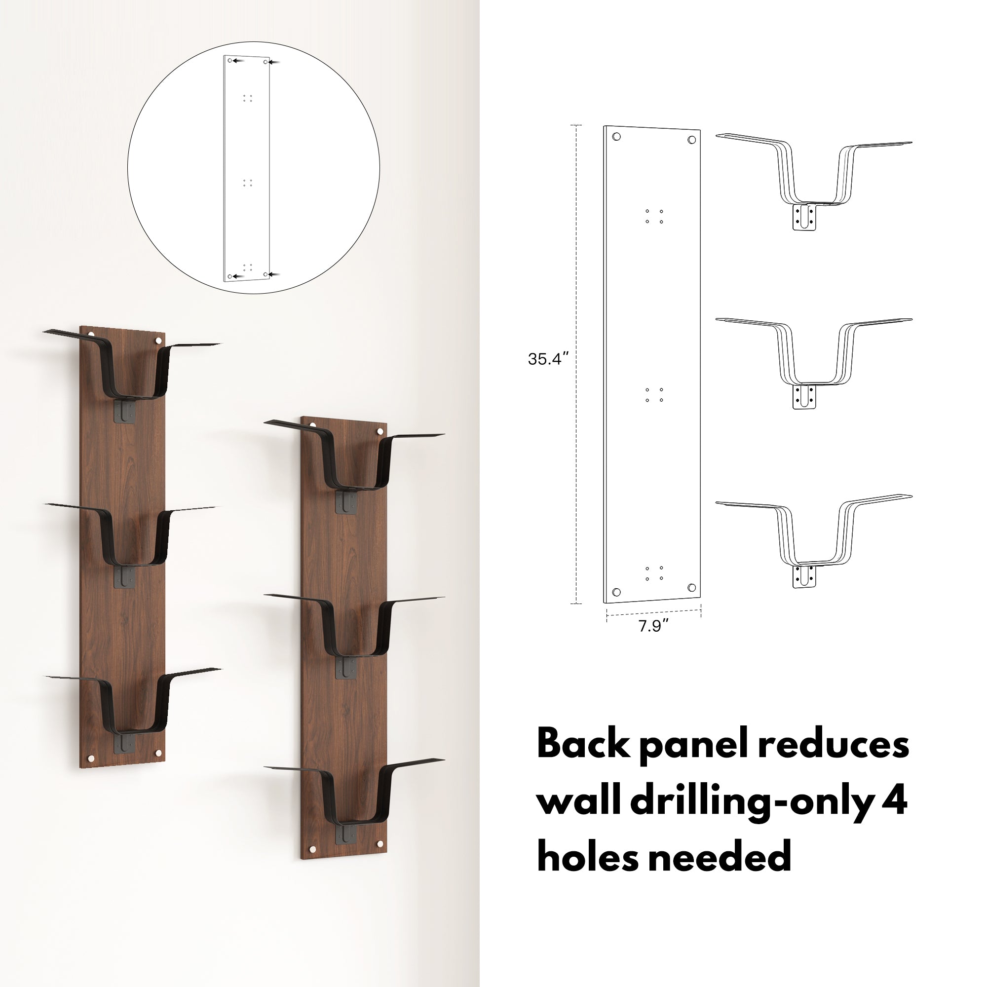 YOWOS Chiaroscuro Series SoleScape Wall-mounted Mounting Board Wood Walnut 2 Pieces