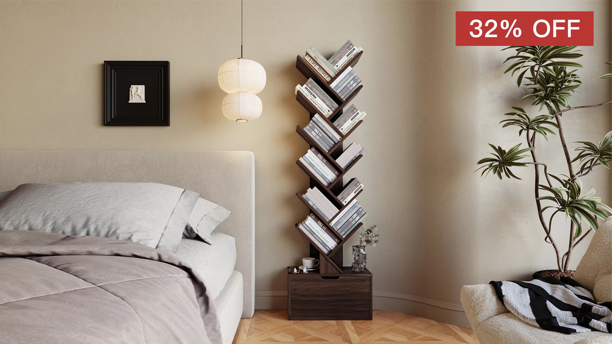 Yowos Wooden Vertical Bookcase Mid Century Tall Bookshelf