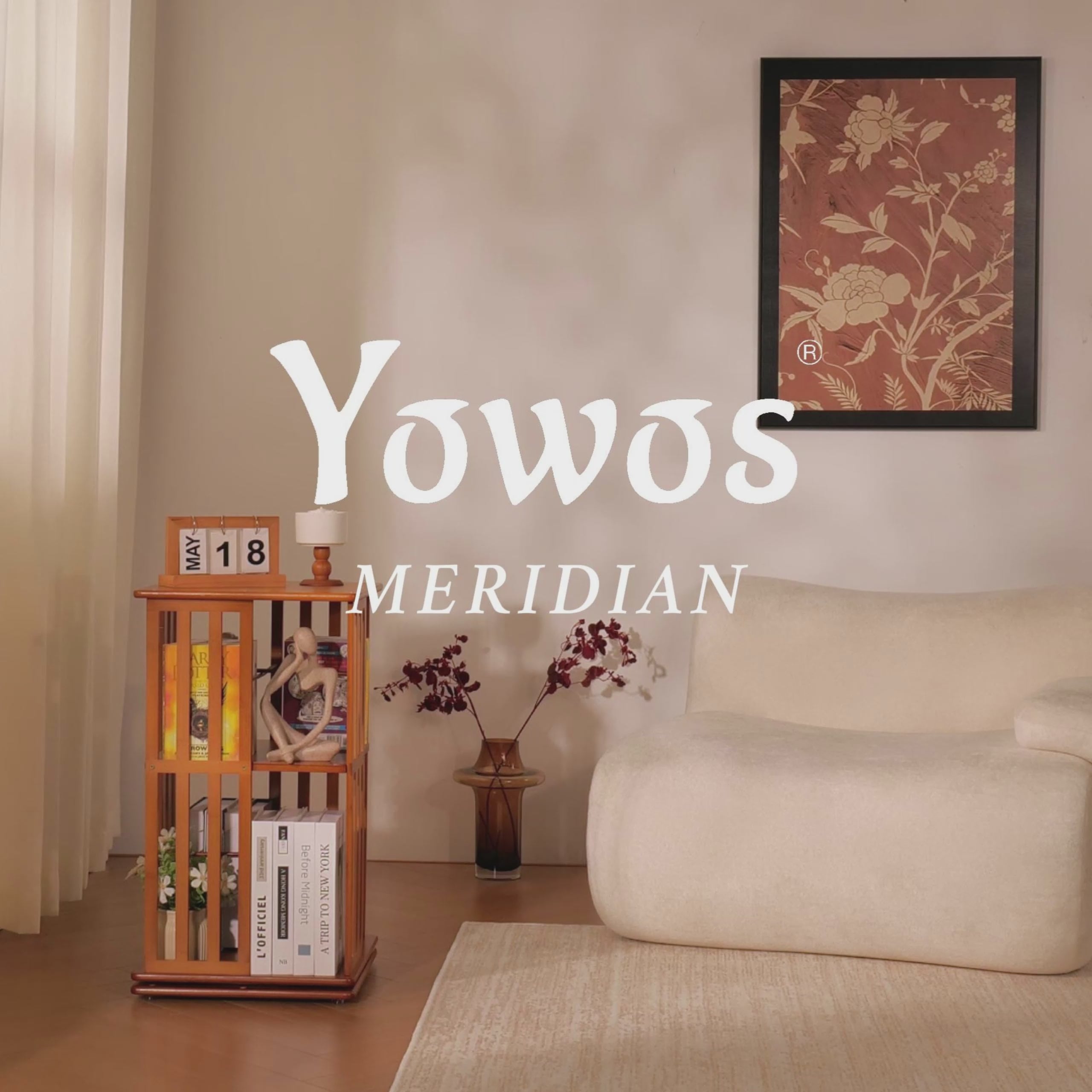 YOWOS Vortex Series Meridian 360° Rotating Bookshelf Solid Wood Walnut 2 Tiers